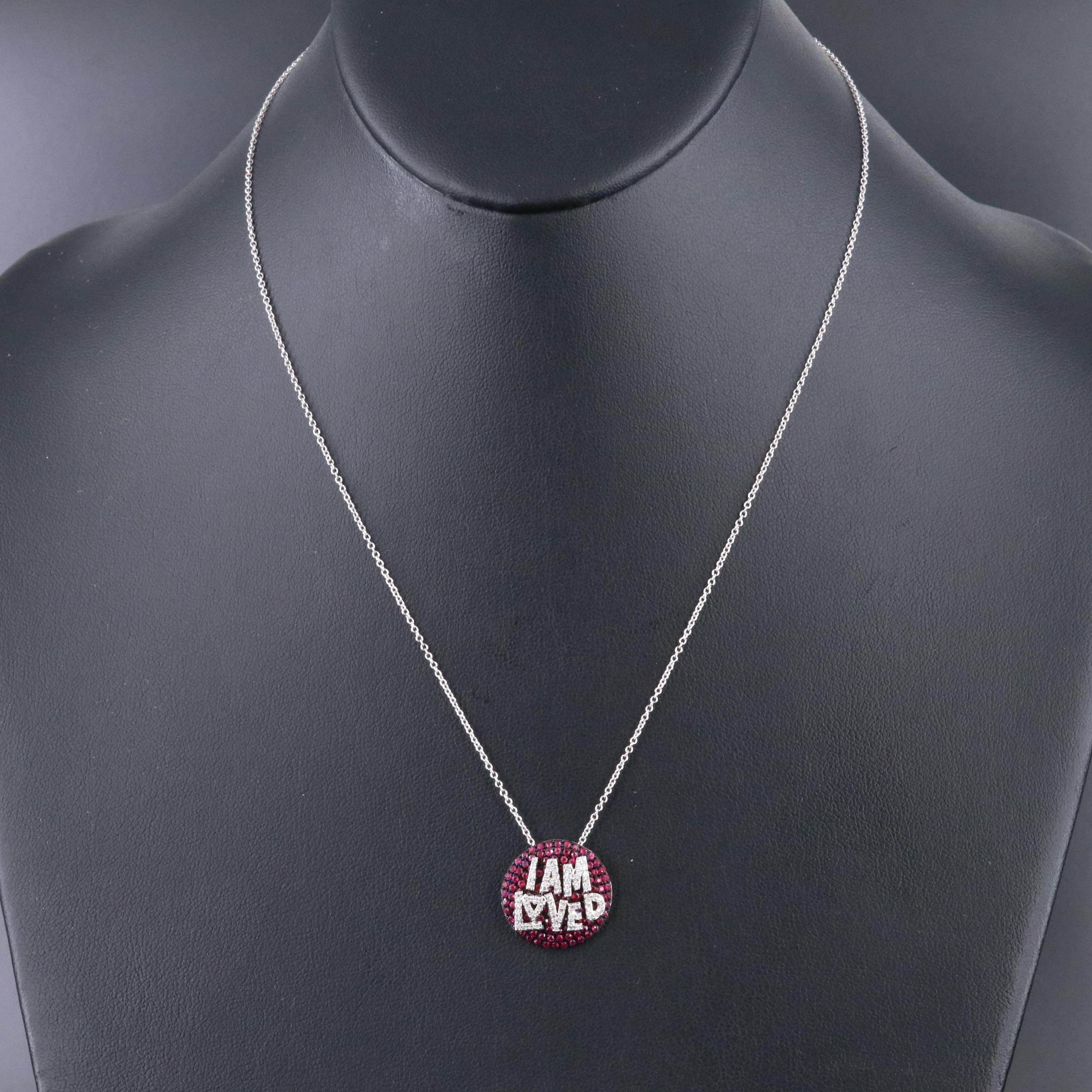 EFFY 14K Diamond and Ruby "I AM LOVED" Pendant Necklace