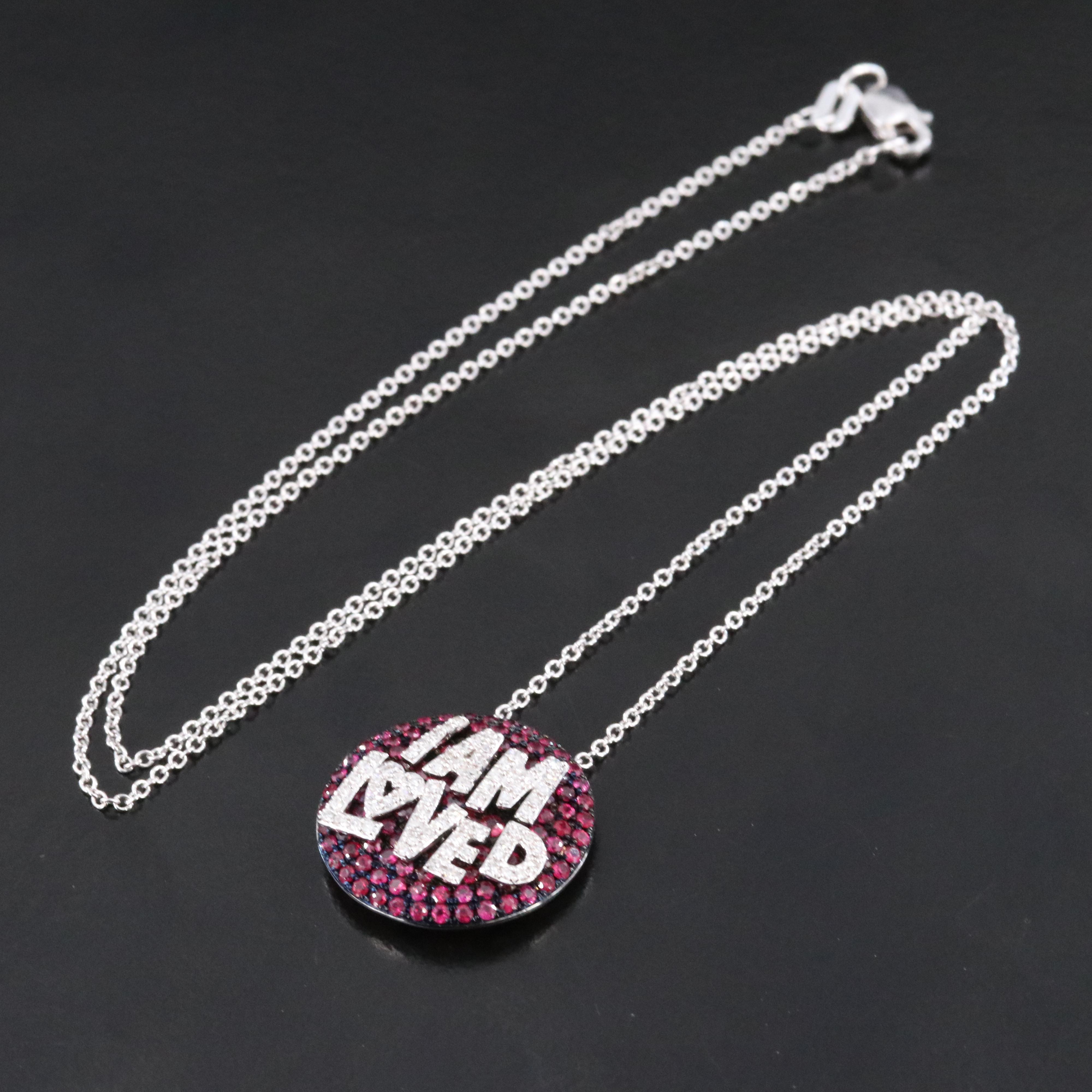 EFFY 14K Diamond and Ruby "I AM LOVED" Pendant Necklace