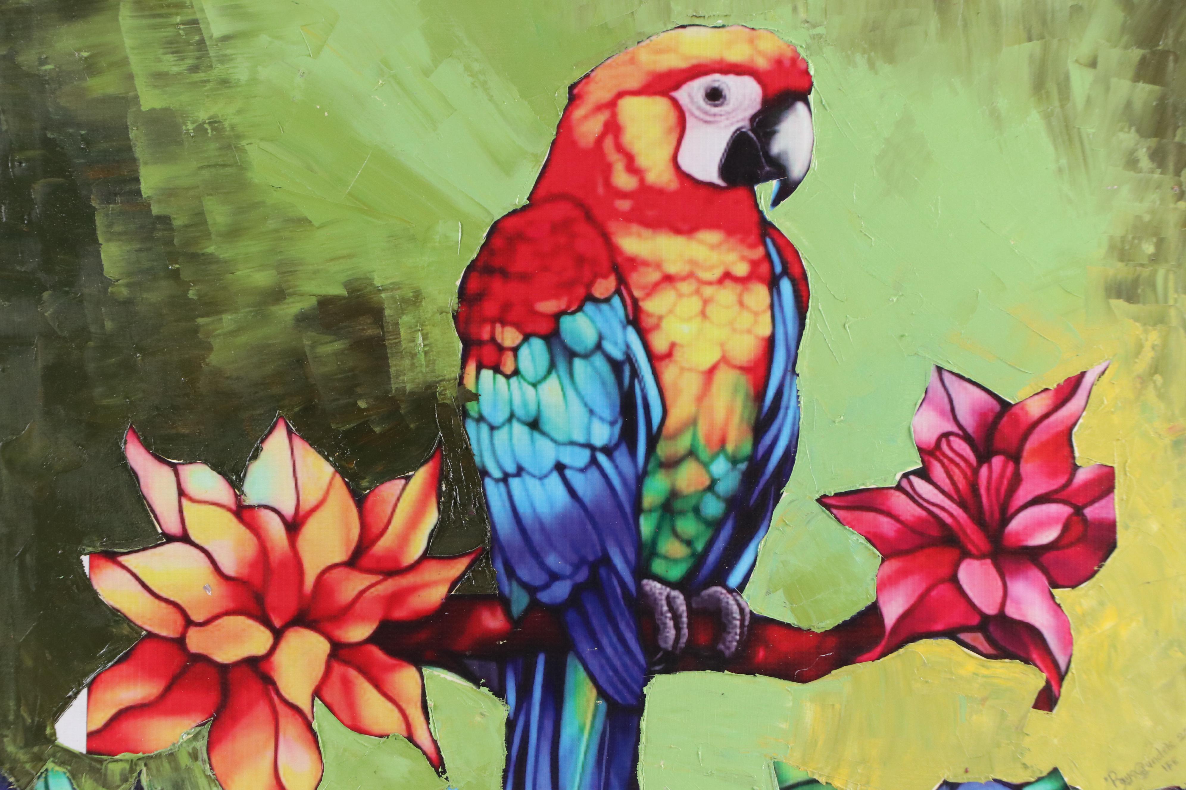 Bayo Ogundele Mixed Media Collage of Parrot, 2025