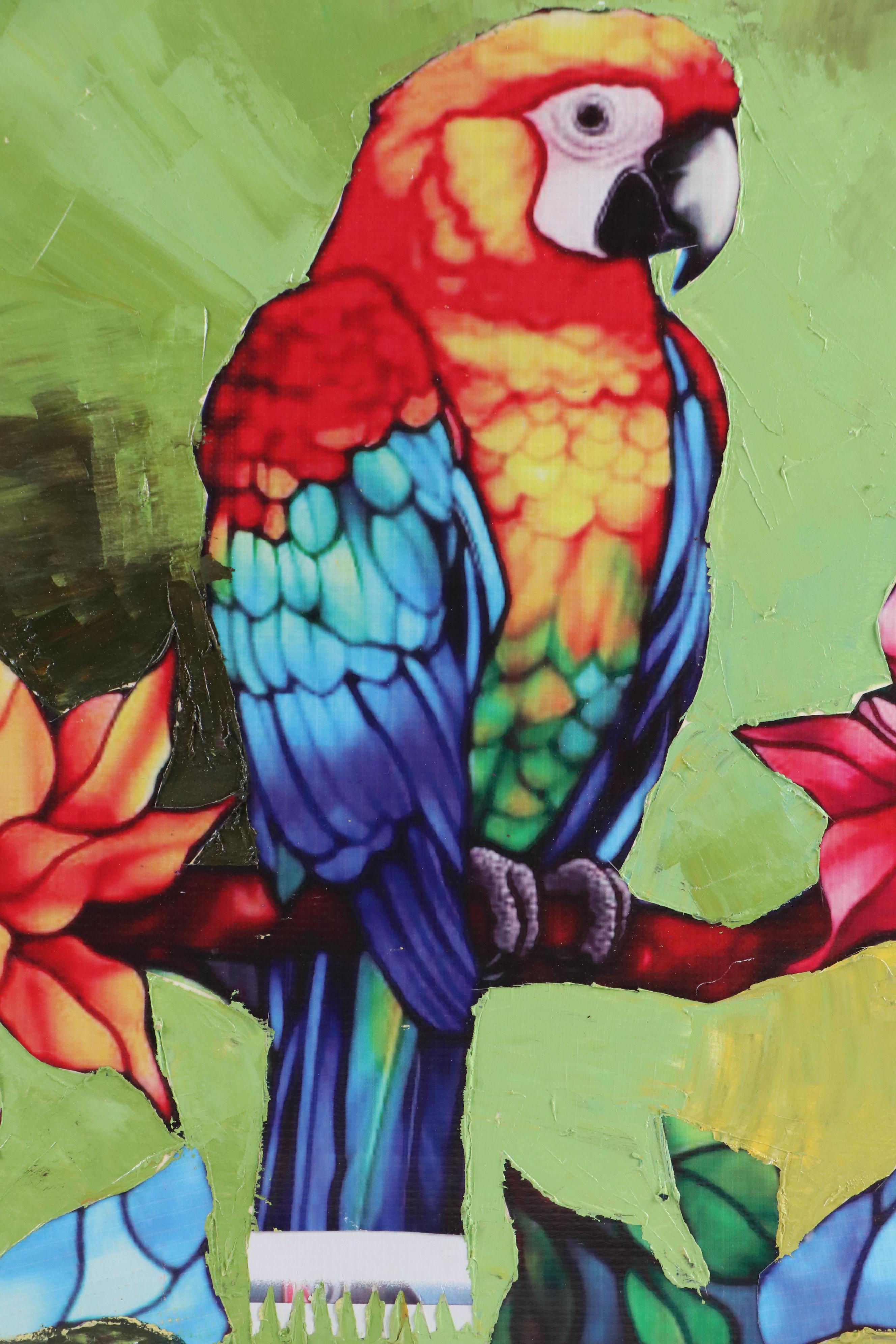 Bayo Ogundele Mixed Media Collage of Parrot, 2025