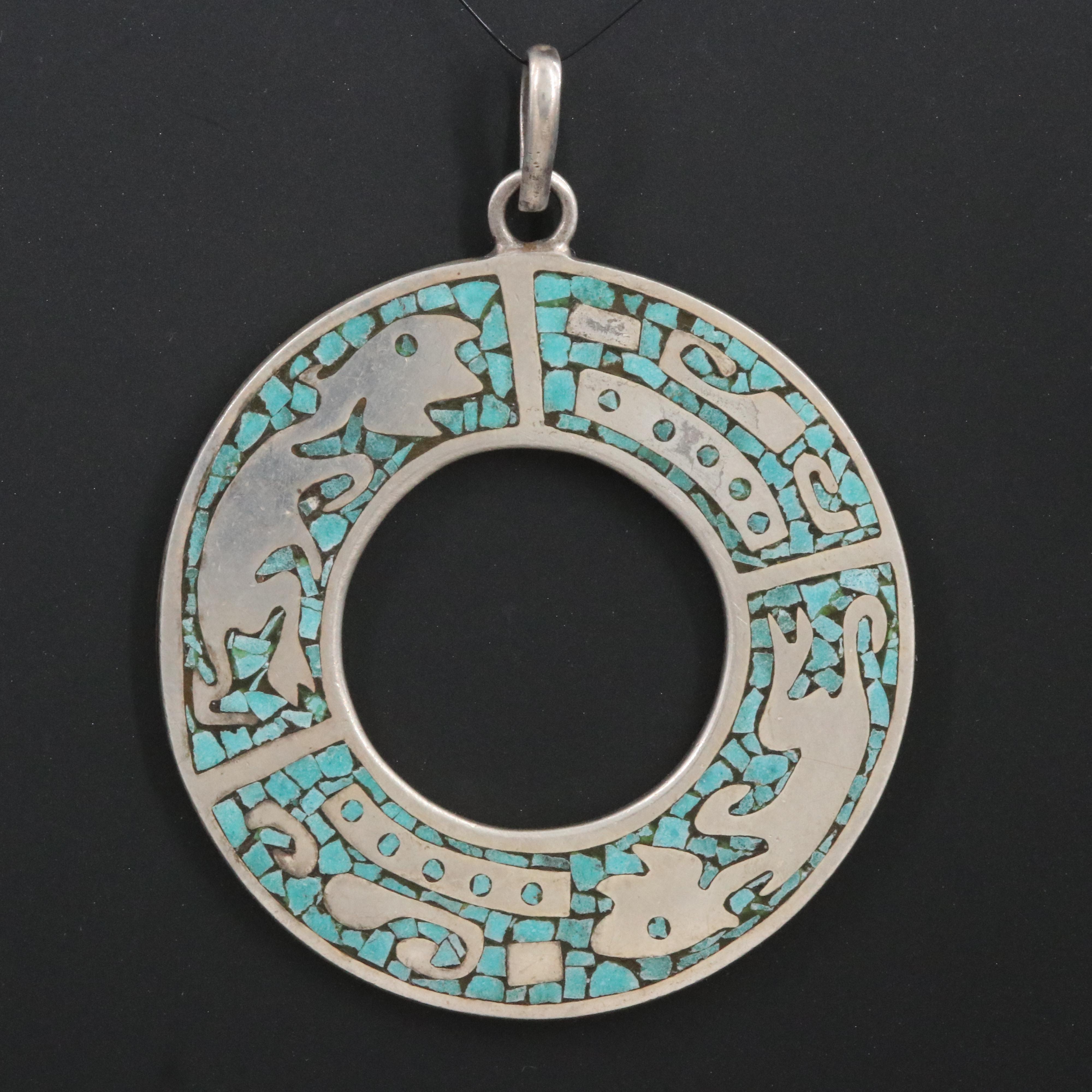 Vintage Arte en Plata Mexican Sterling Silver Turquoise Pendant