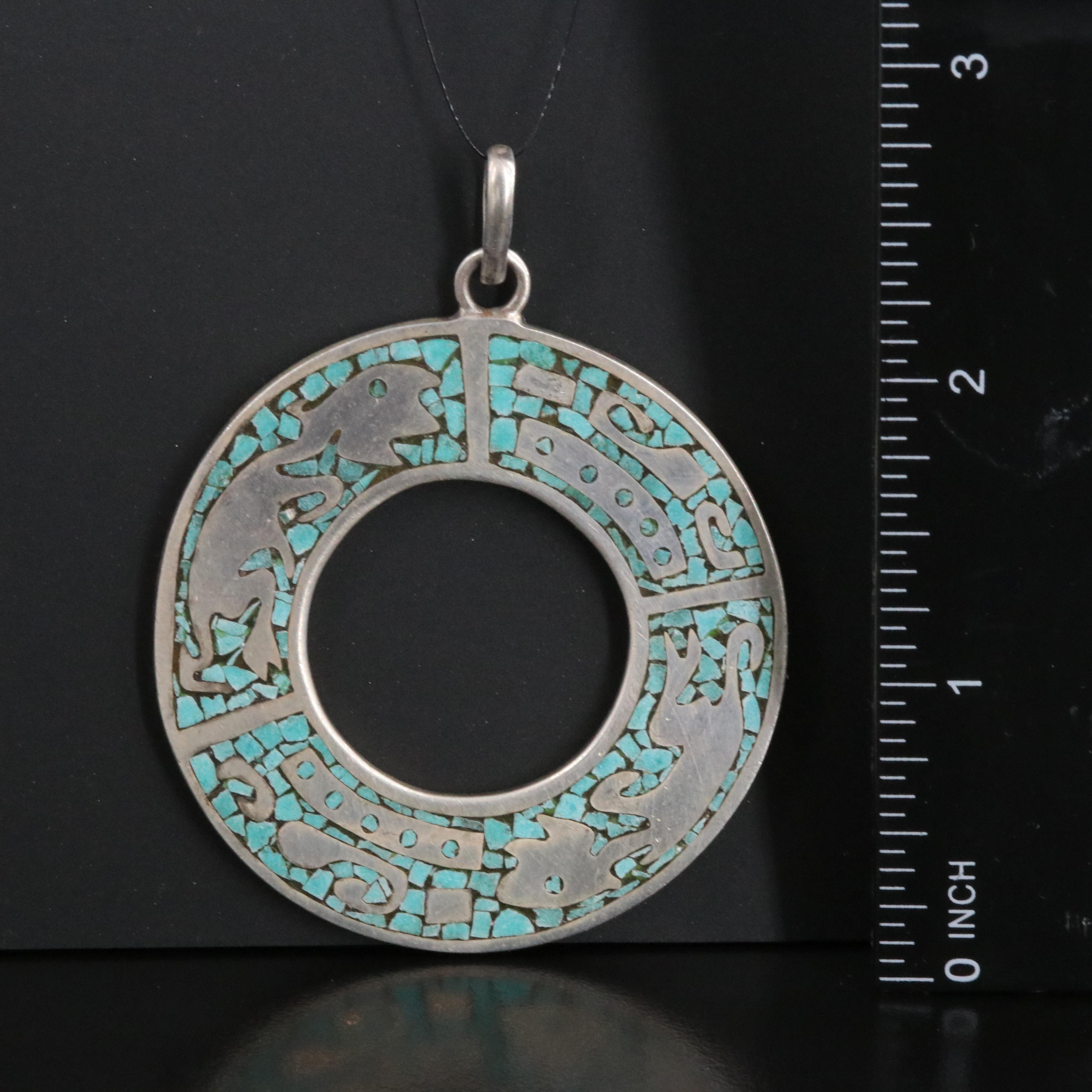Vintage Arte en Plata Mexican Sterling Silver Turquoise Pendant