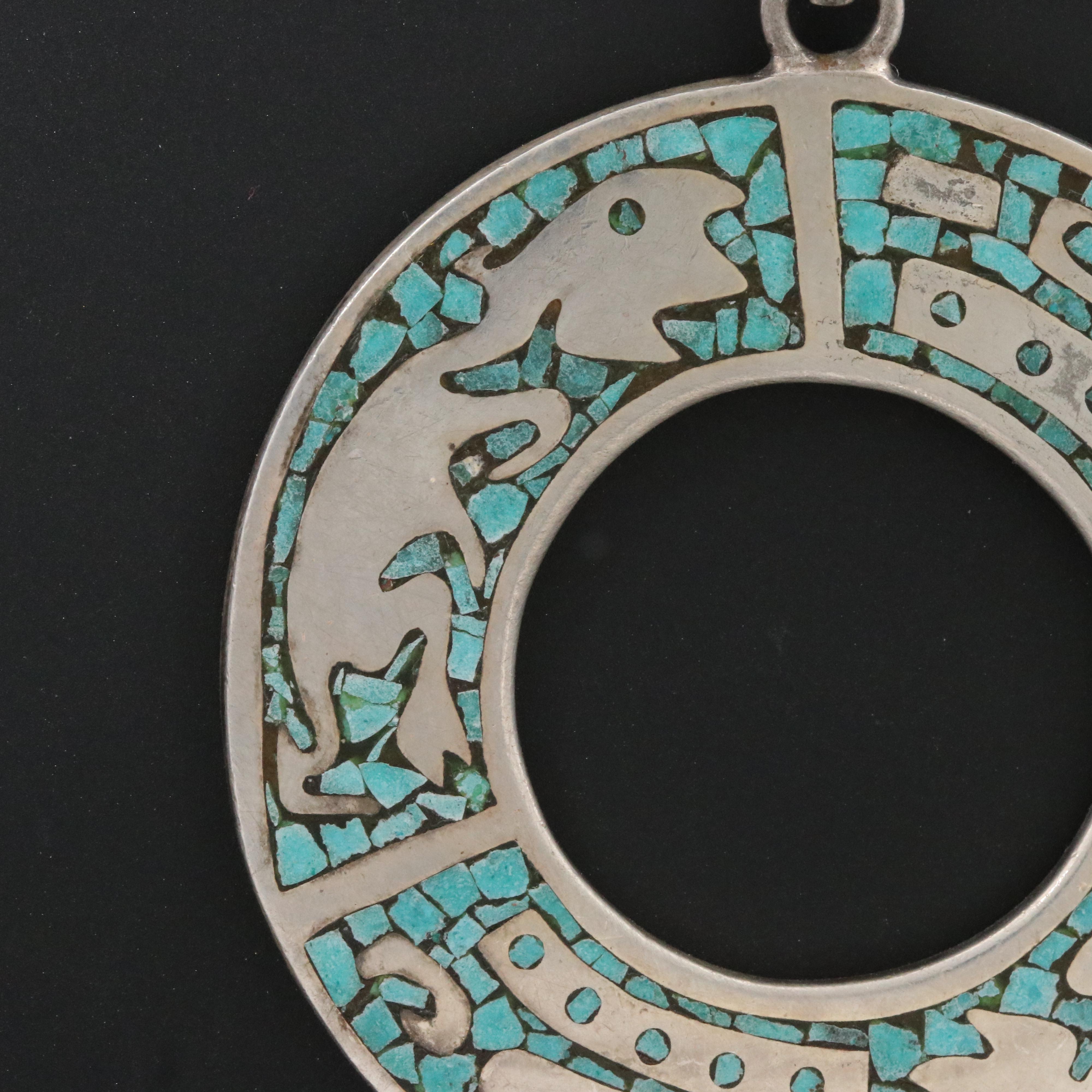 Vintage Arte en Plata Mexican Sterling Silver Turquoise Pendant