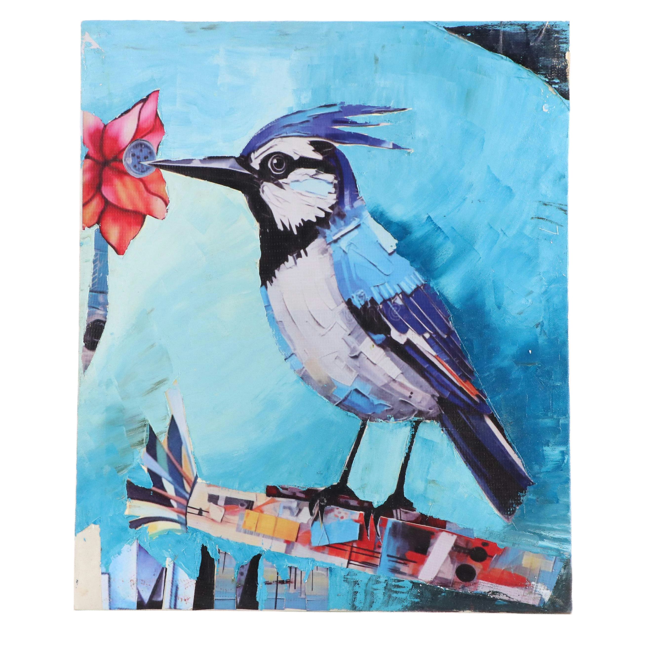 Bayo Ogundele Mixed Media Collage of Bird, 2025