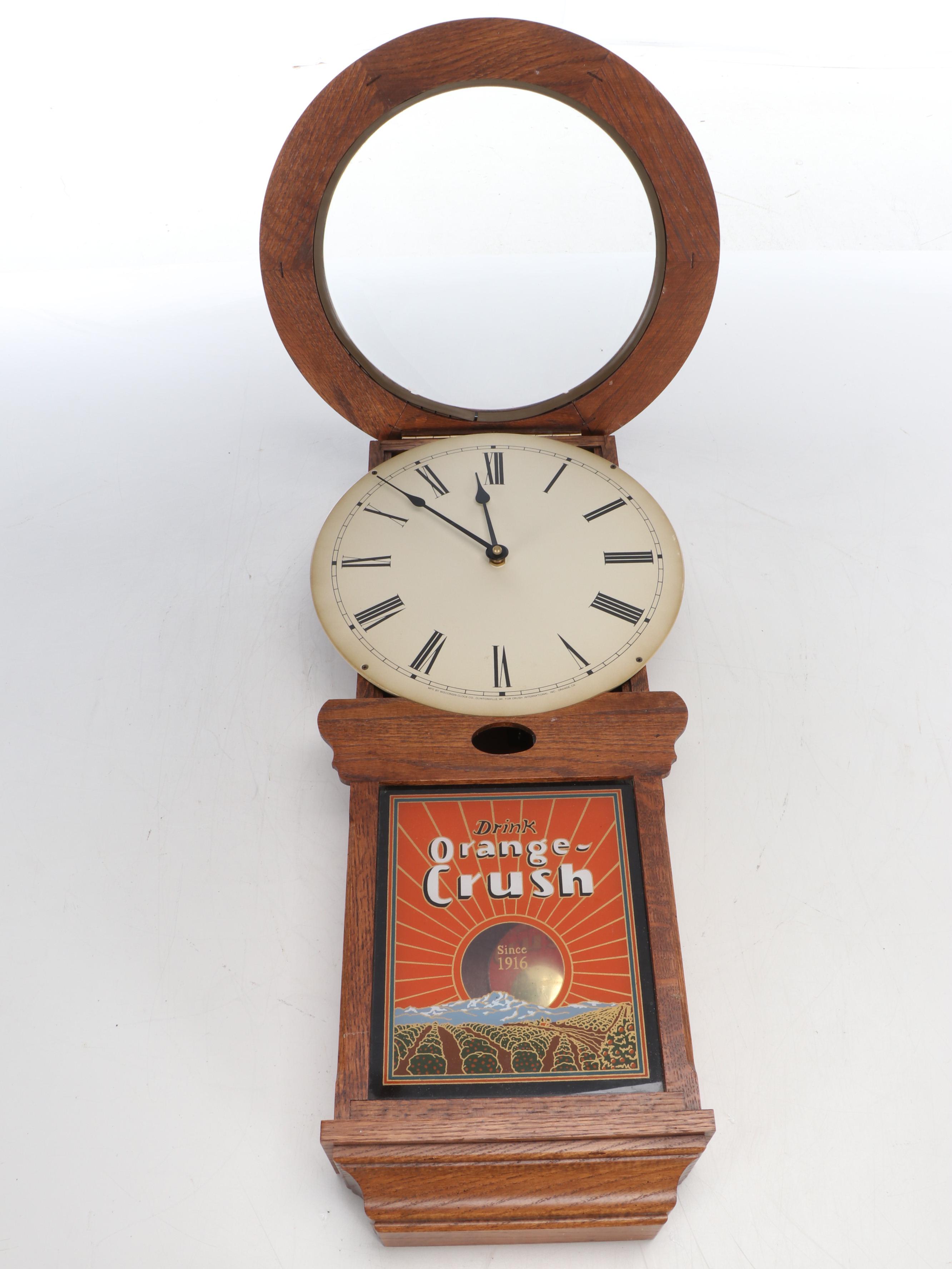 Wisconsin Clock Co. Oak and Glass Orange Crush Presentation Regulator Wall Clock