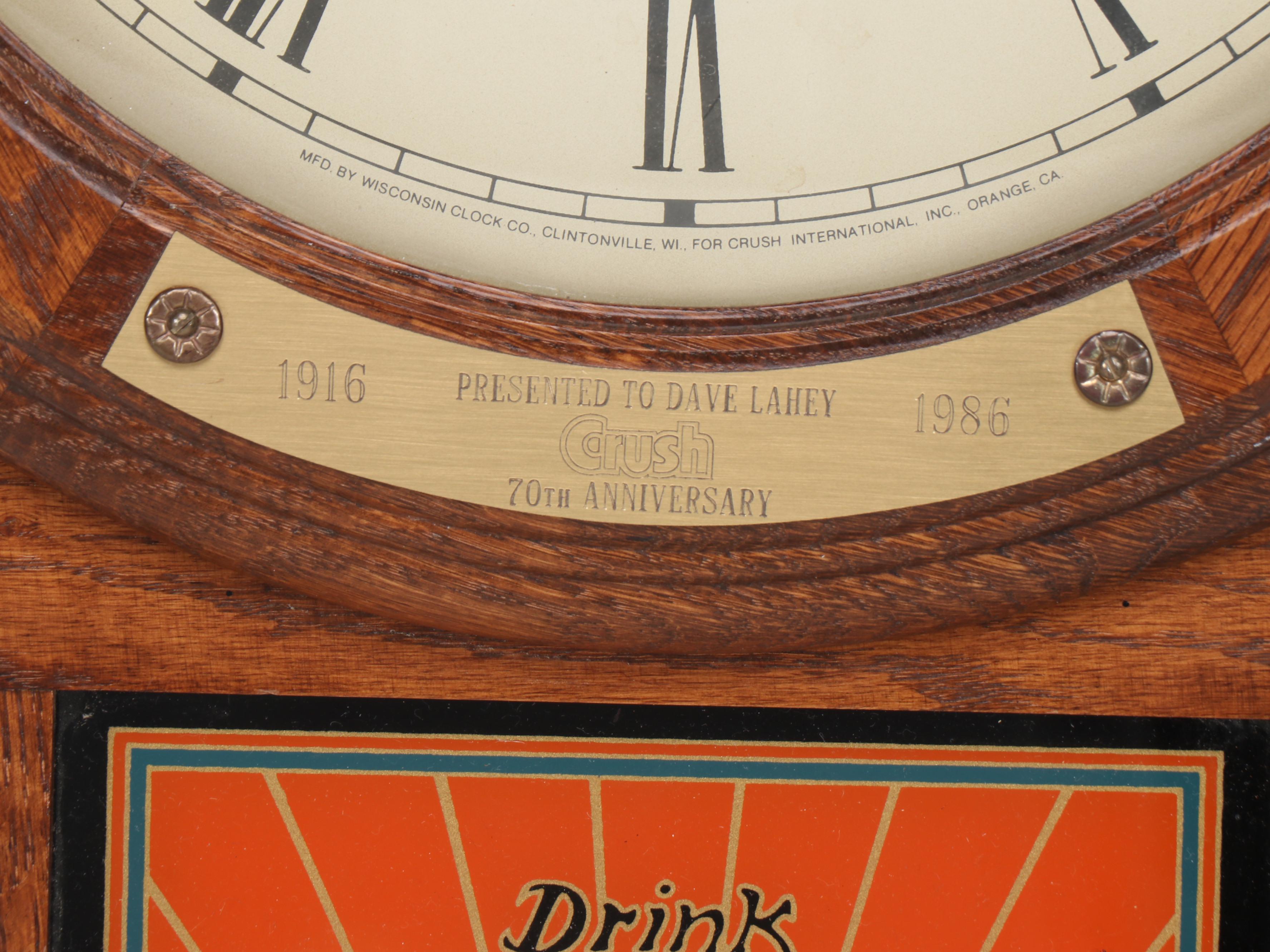 Wisconsin Clock Co. Oak and Glass Orange Crush Presentation Regulator Wall Clock