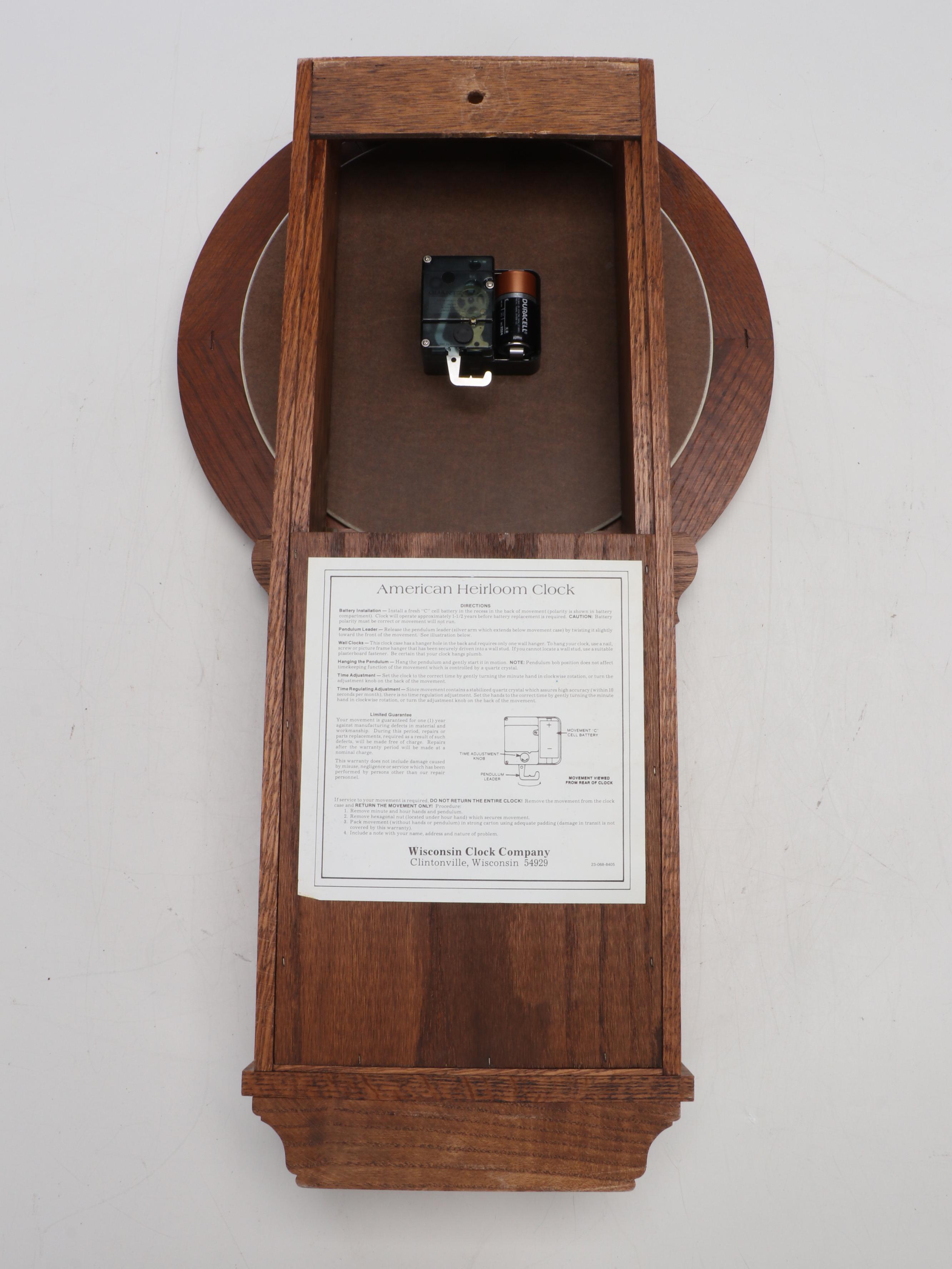 Wisconsin Clock Co. Oak and Glass Orange Crush Presentation Regulator Wall Clock