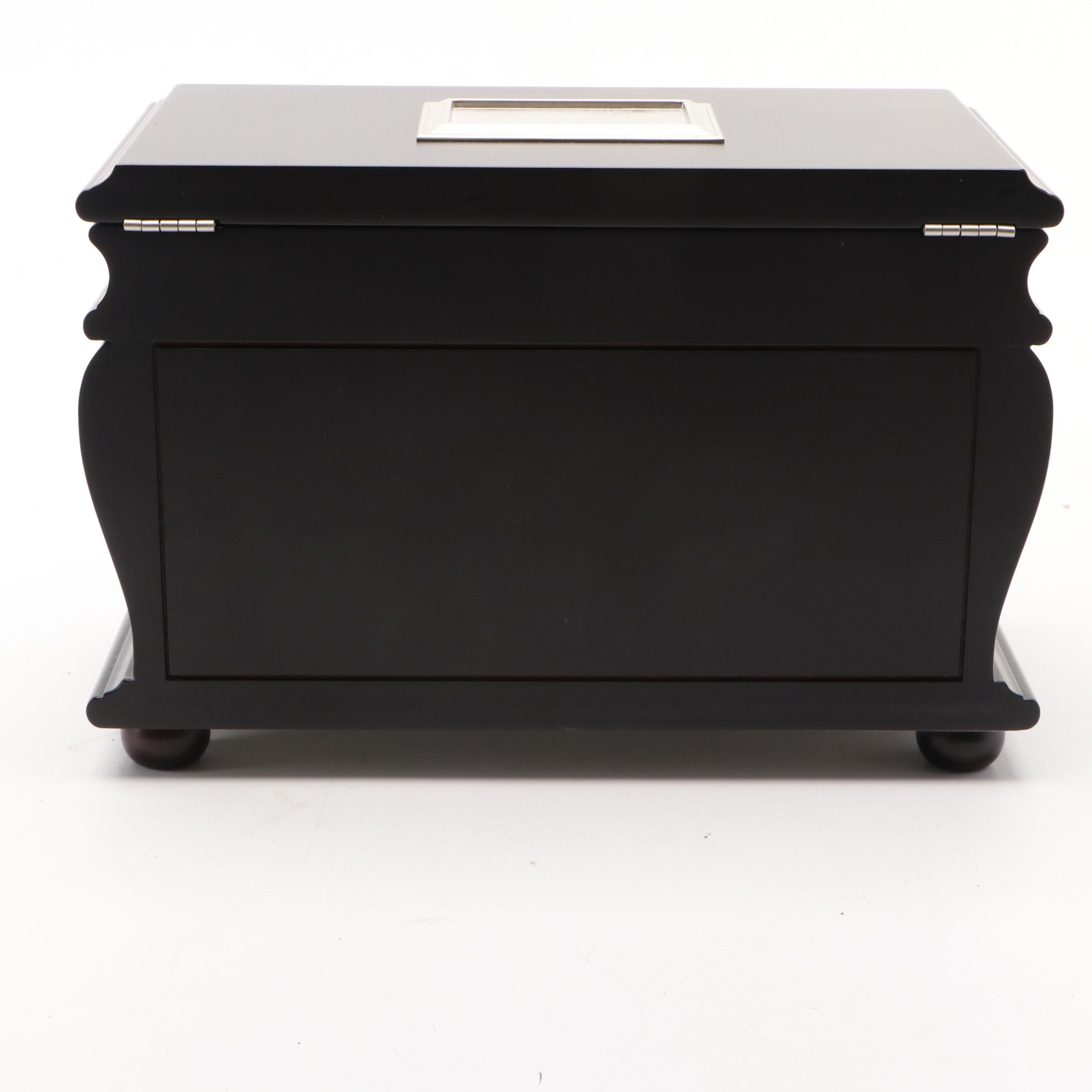 Things Remembered Satin Black Finish Bombé Wood Jewelry Chest