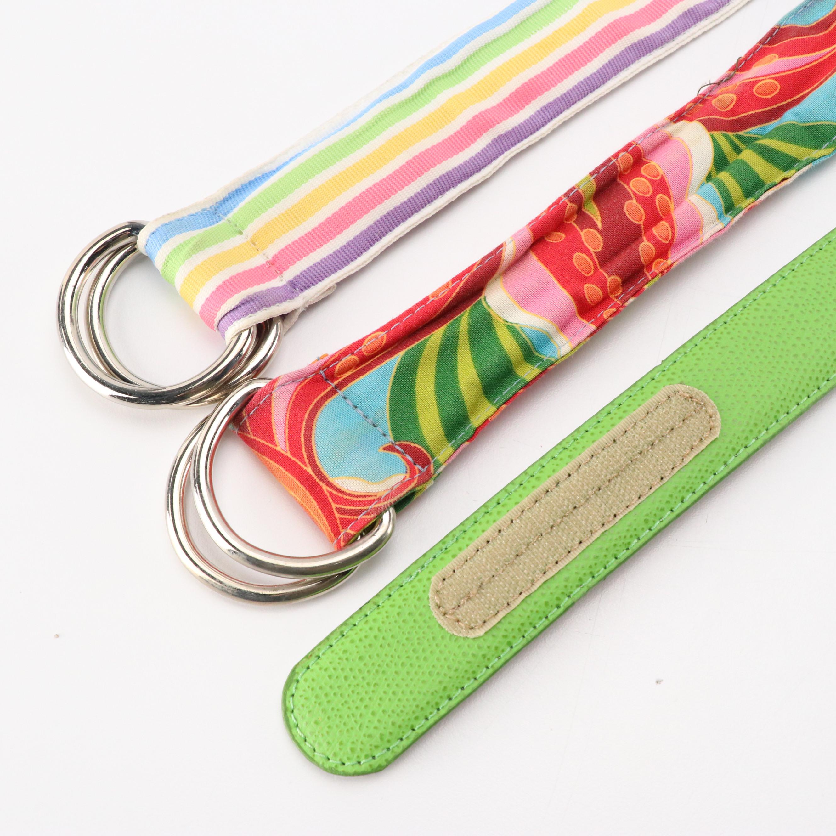Terry Stack Green Leather Velcro Belt with Other Printed Cotton Belts