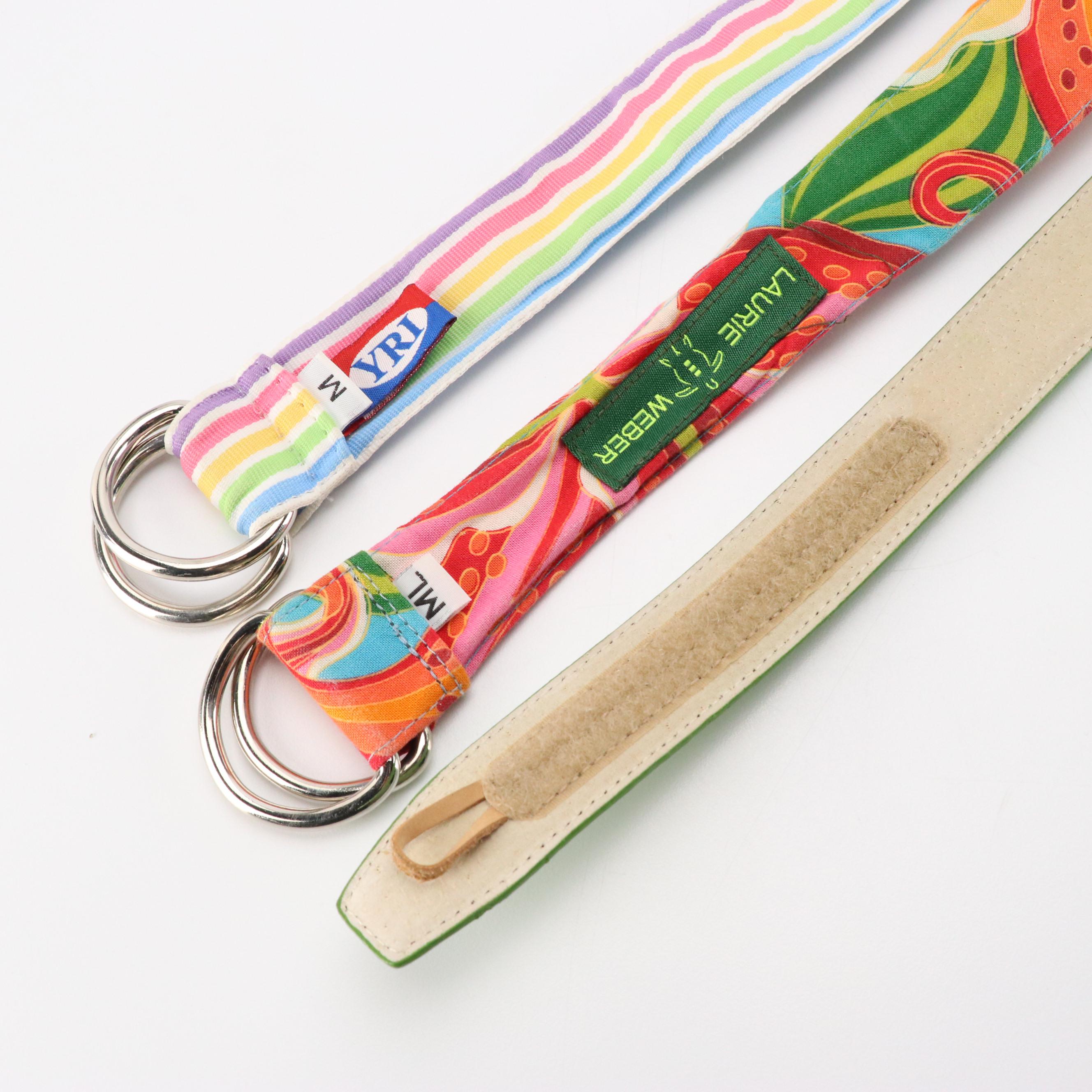 Terry Stack Green Leather Velcro Belt with Other Printed Cotton Belts