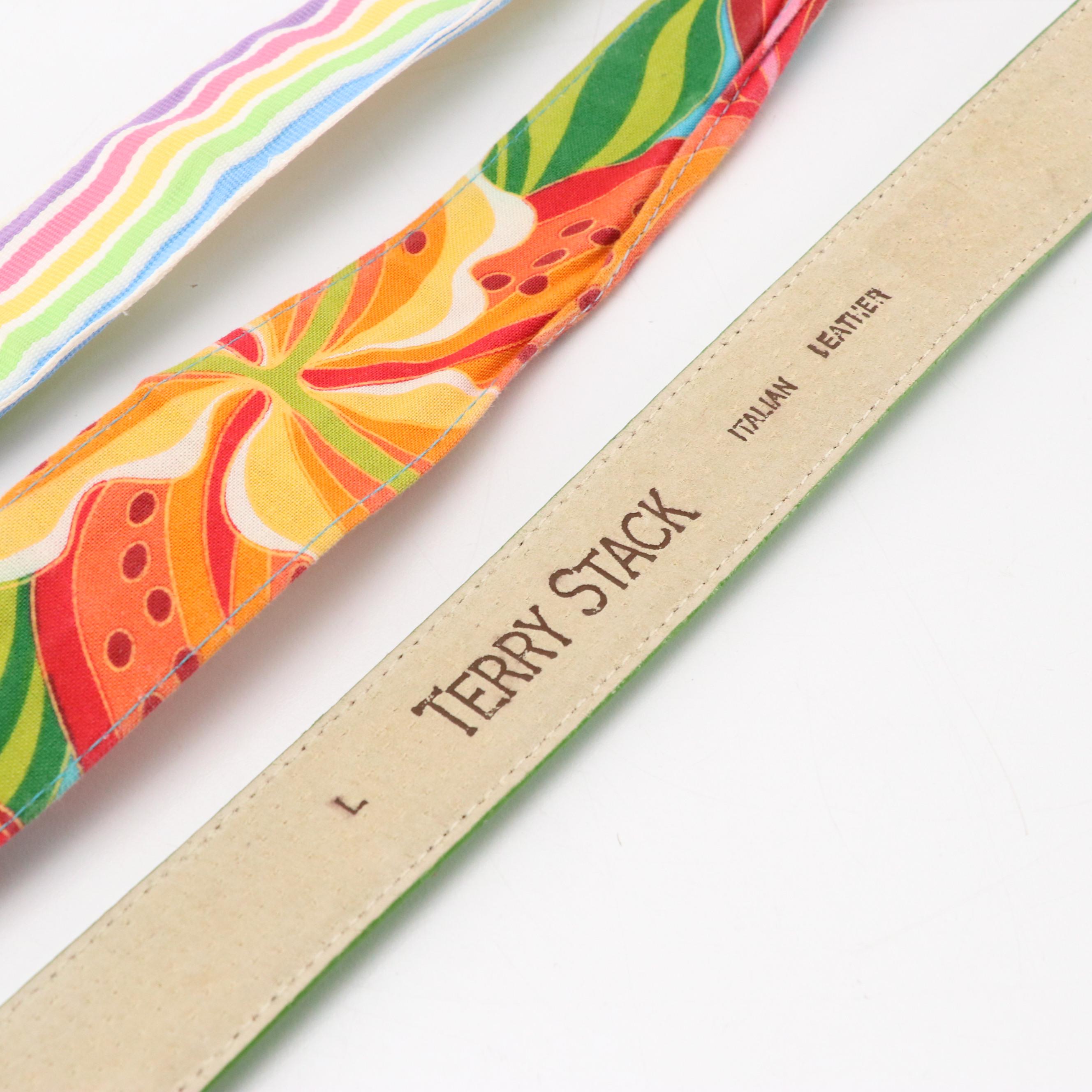 Terry Stack Green Leather Velcro Belt with Other Printed Cotton Belts