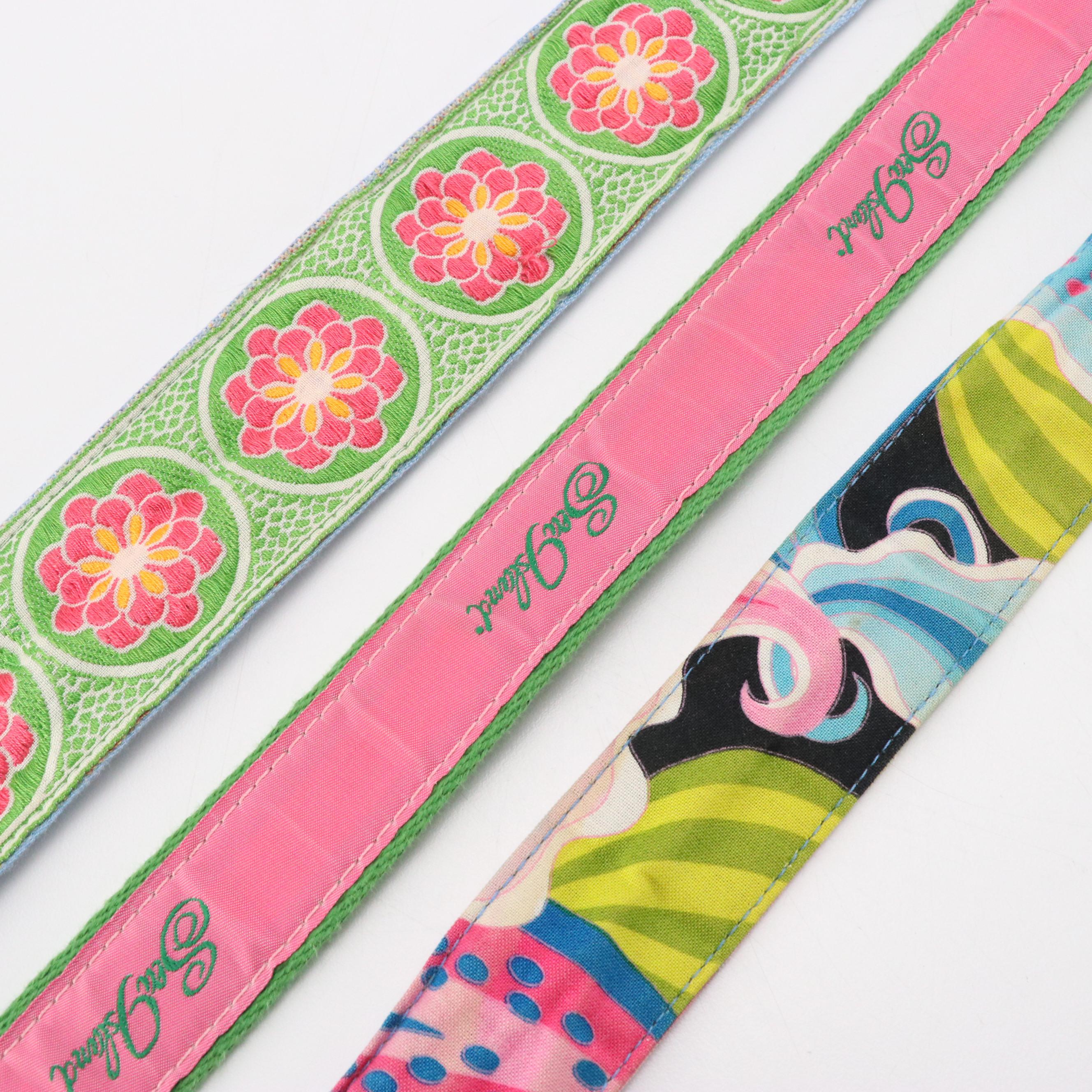 Terry Stack Green Leather Velcro Belt with Other Printed Cotton Belts