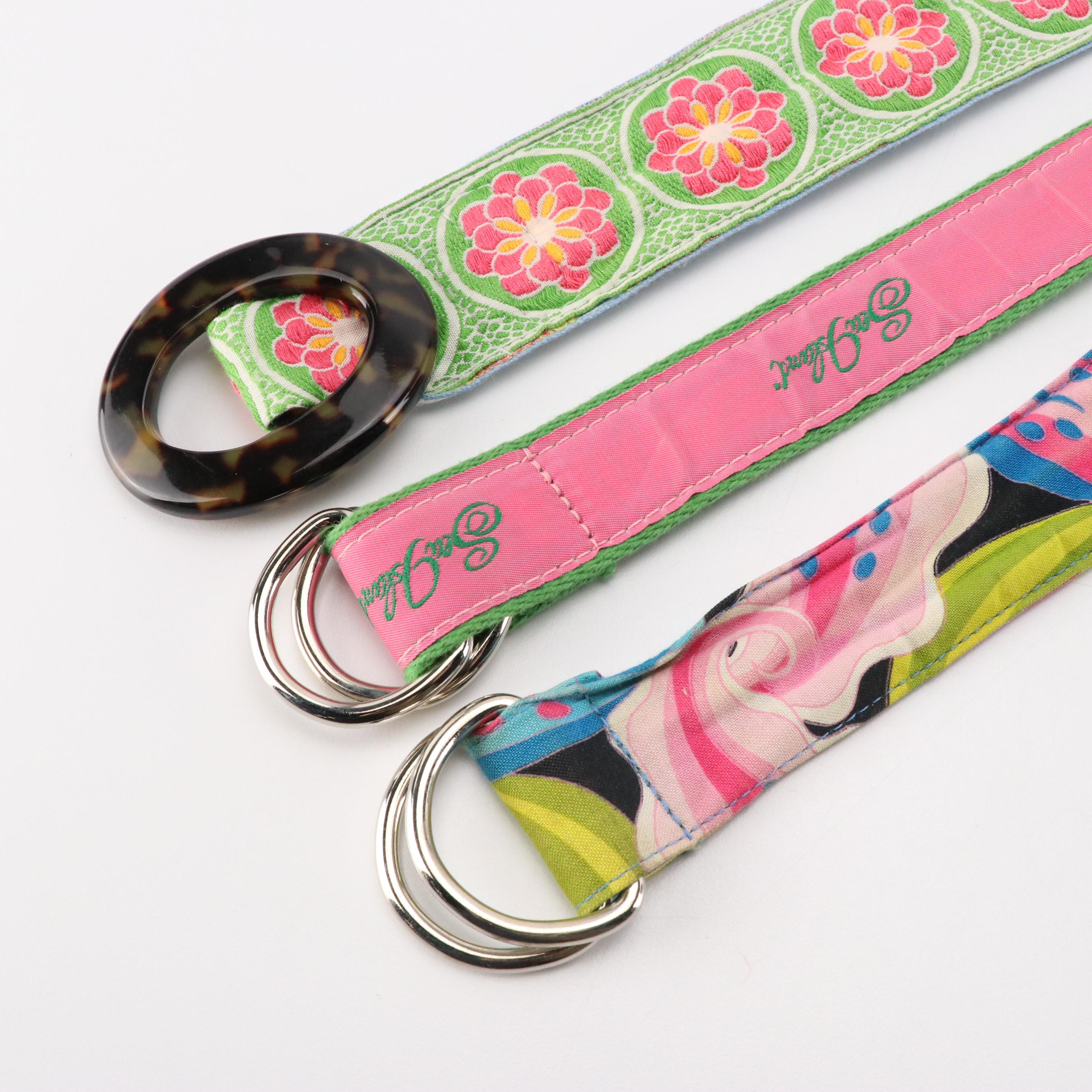 Terry Stack Green Leather Velcro Belt with Other Printed Cotton Belts