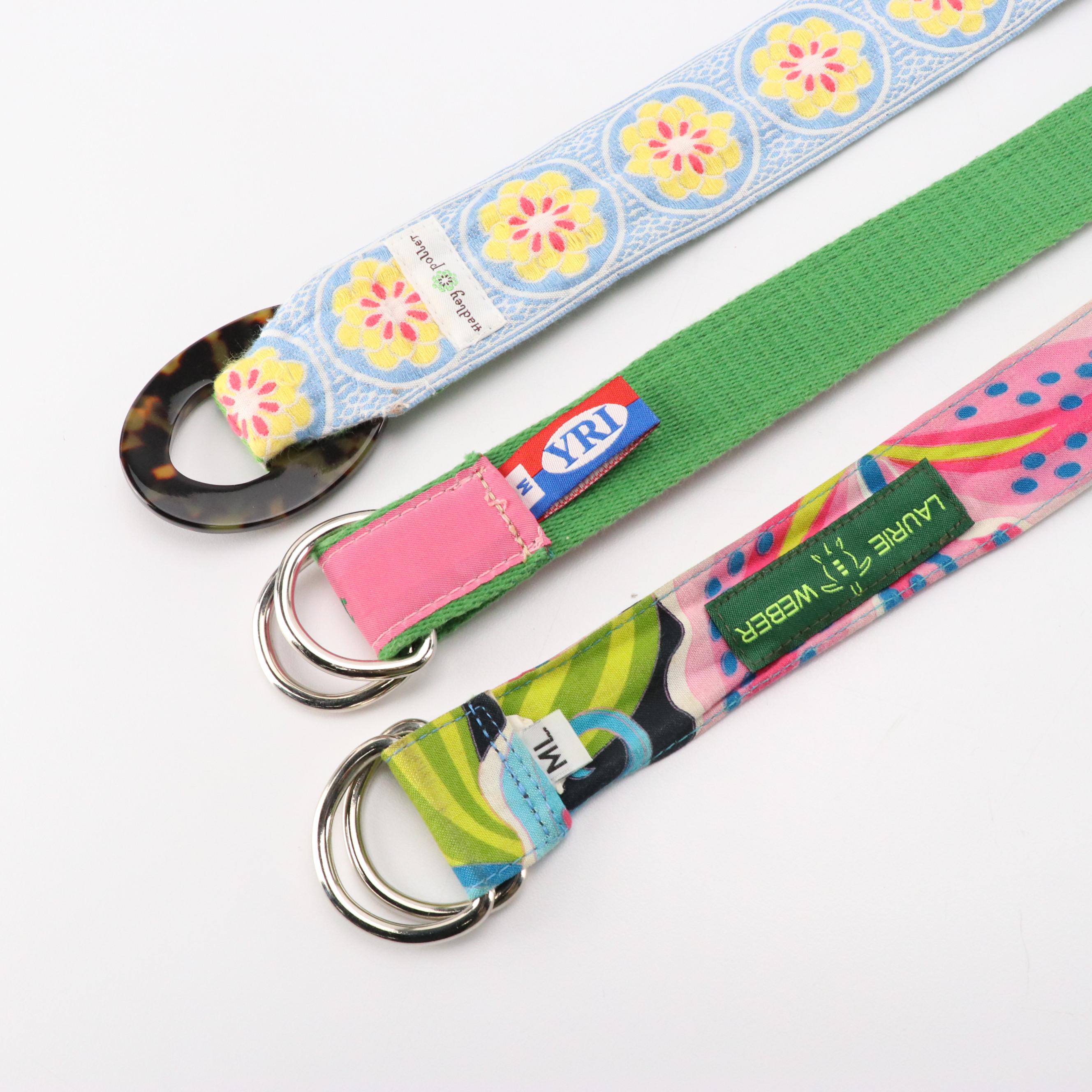 Terry Stack Green Leather Velcro Belt with Other Printed Cotton Belts