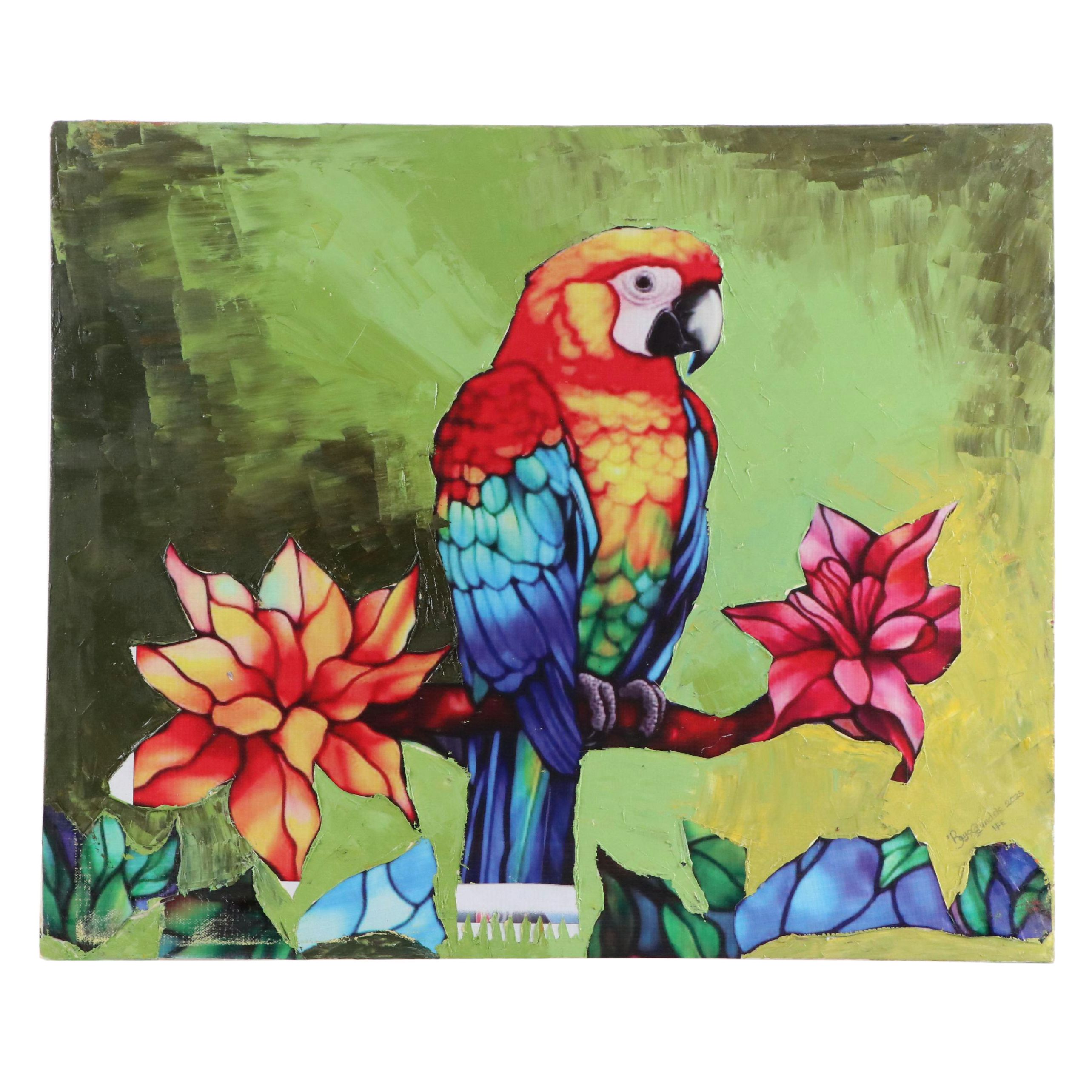 Bayo Ogundele Mixed Media Collage of Parrot, 2025