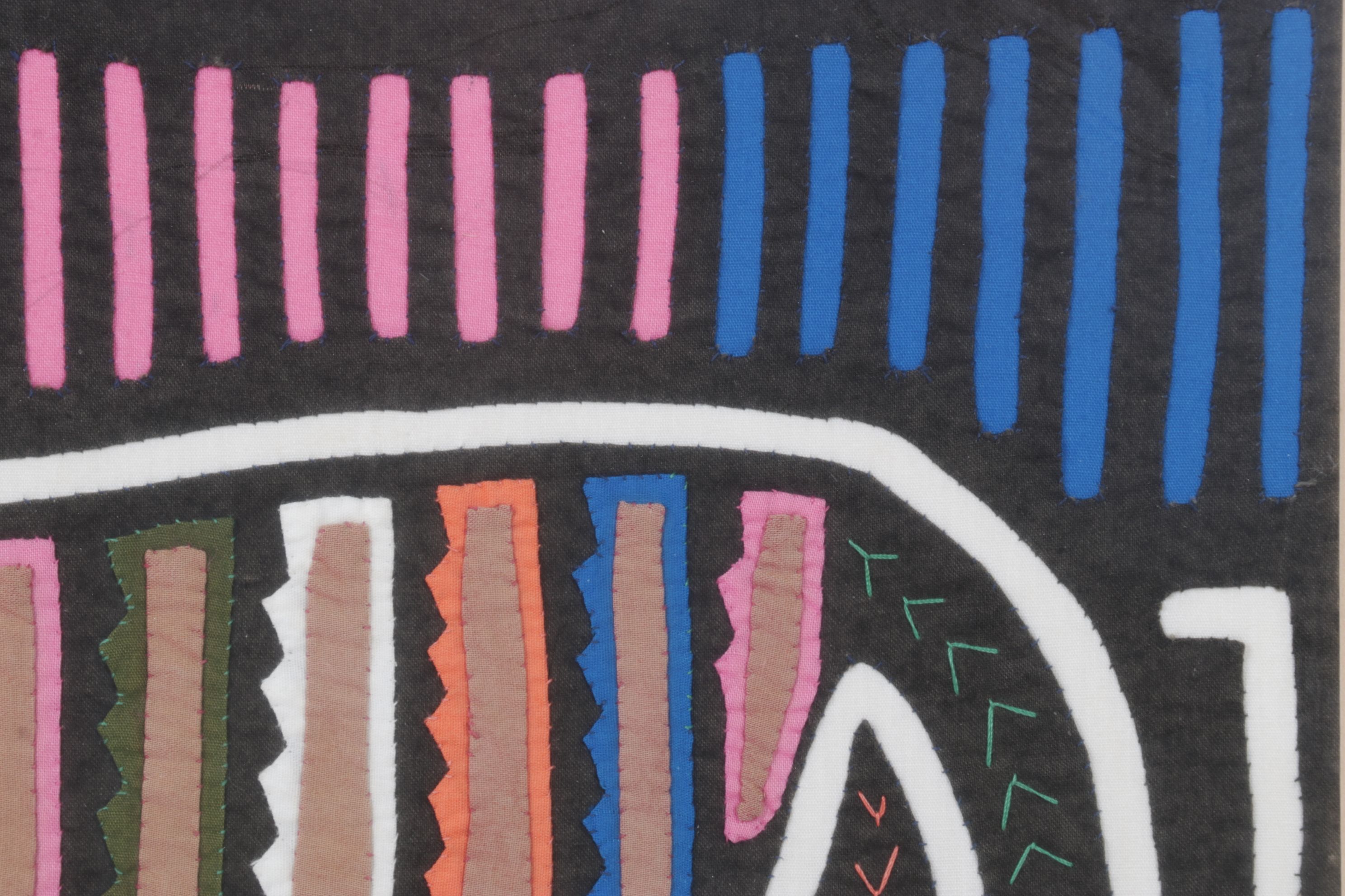 Hand Stitched South-American Mola Textile Folk Art with Cat Figure