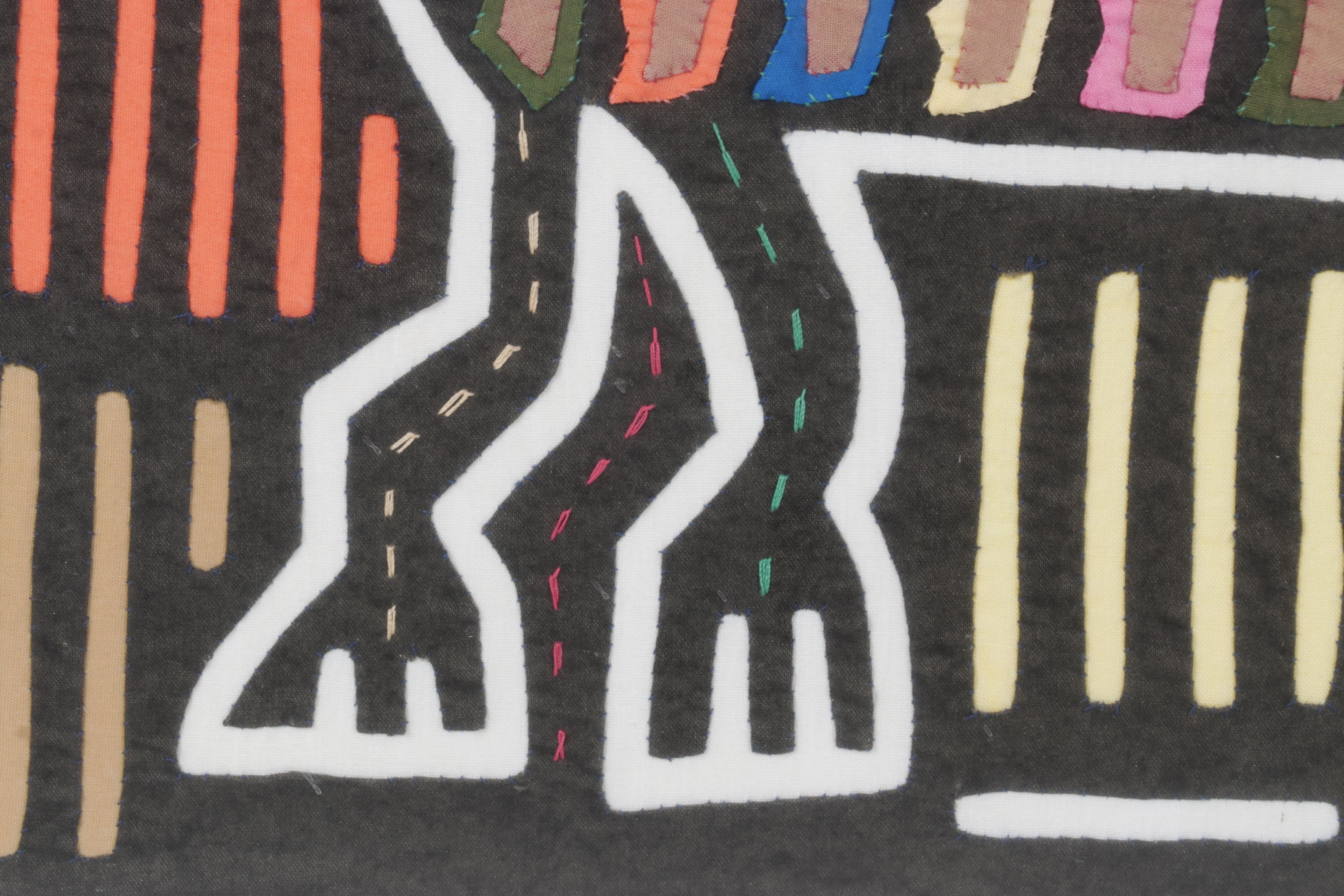 Hand Stitched South-American Mola Textile Folk Art with Cat Figure