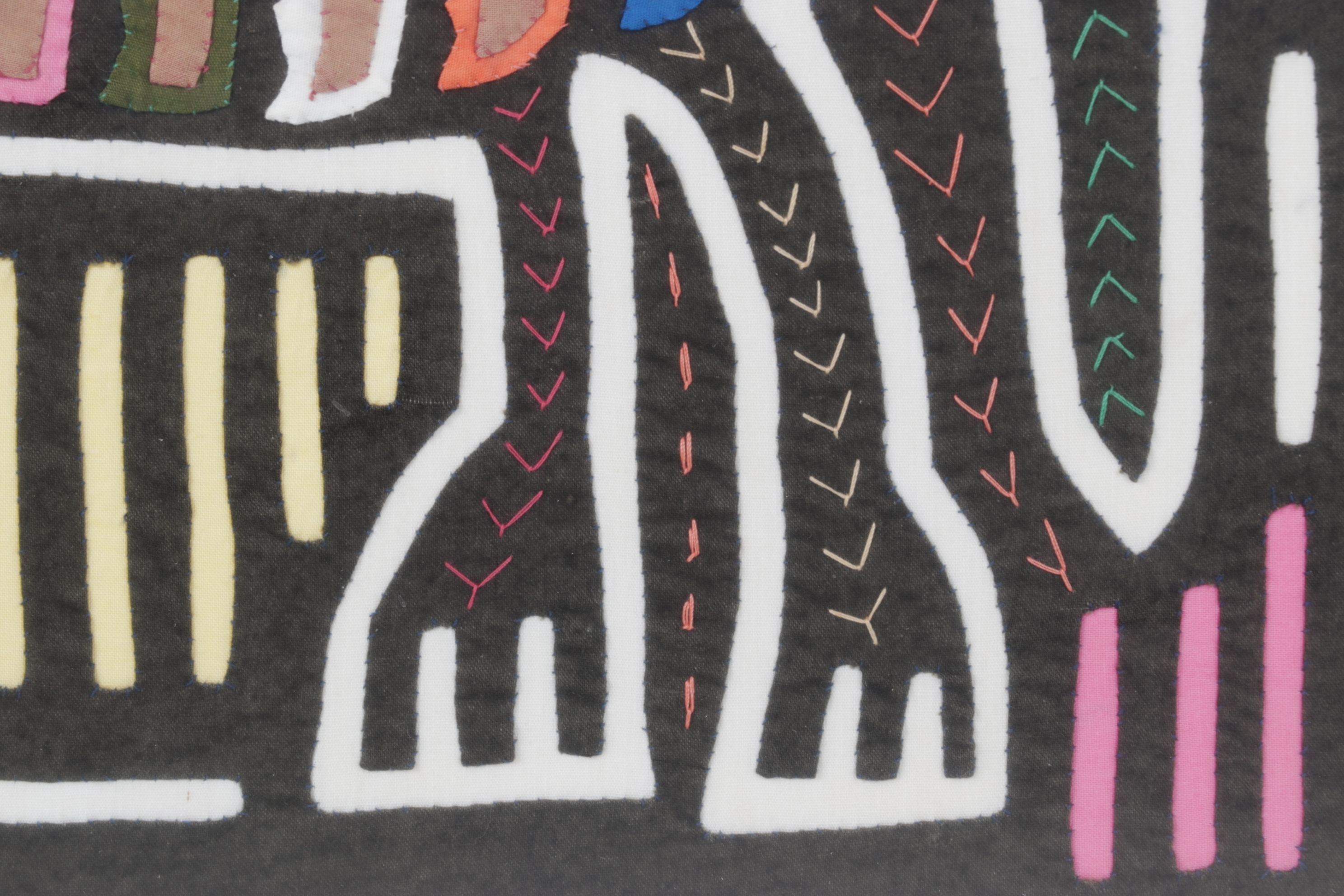 Hand Stitched South-American Mola Textile Folk Art with Cat Figure