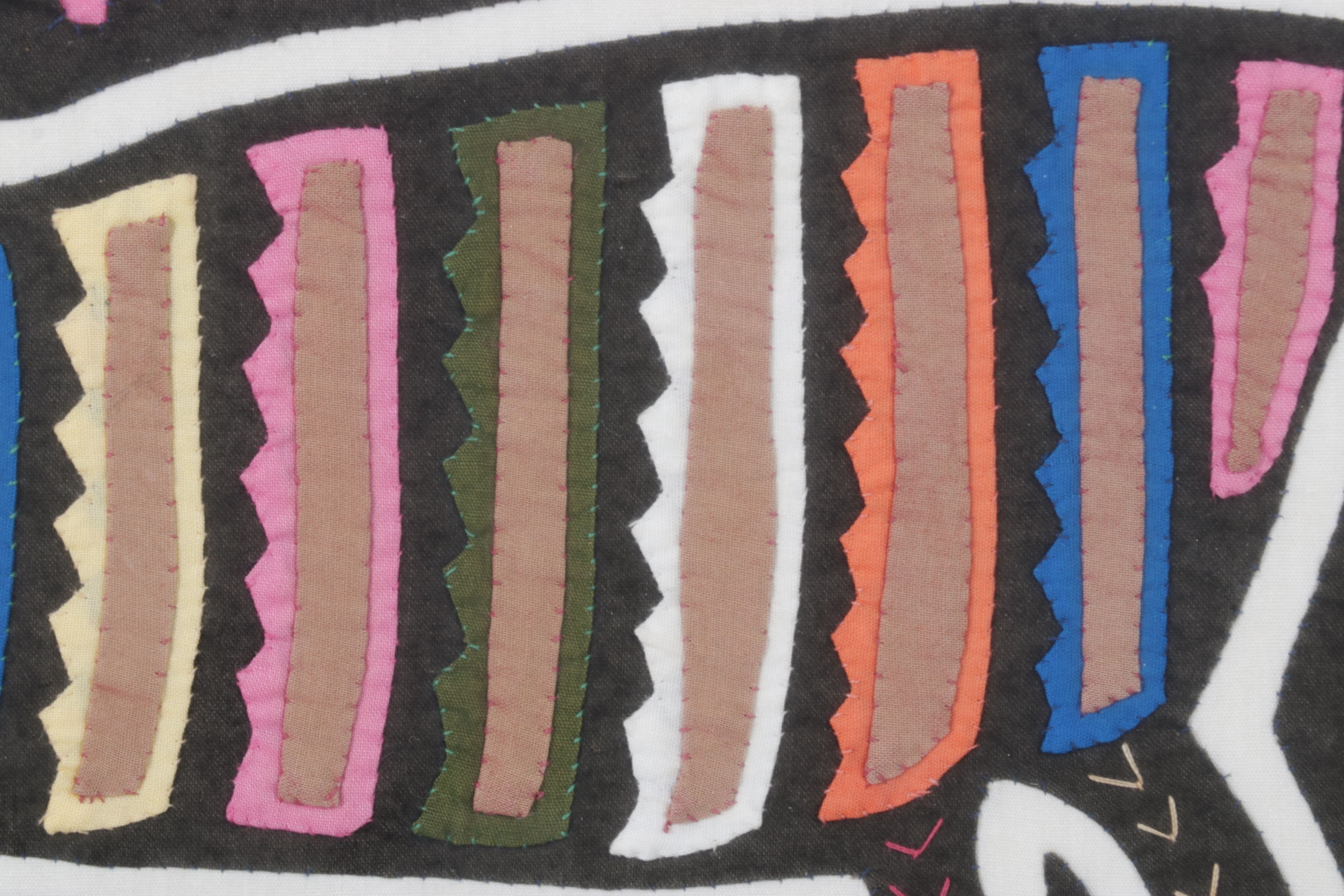 Hand Stitched South-American Mola Textile Folk Art with Cat Figure