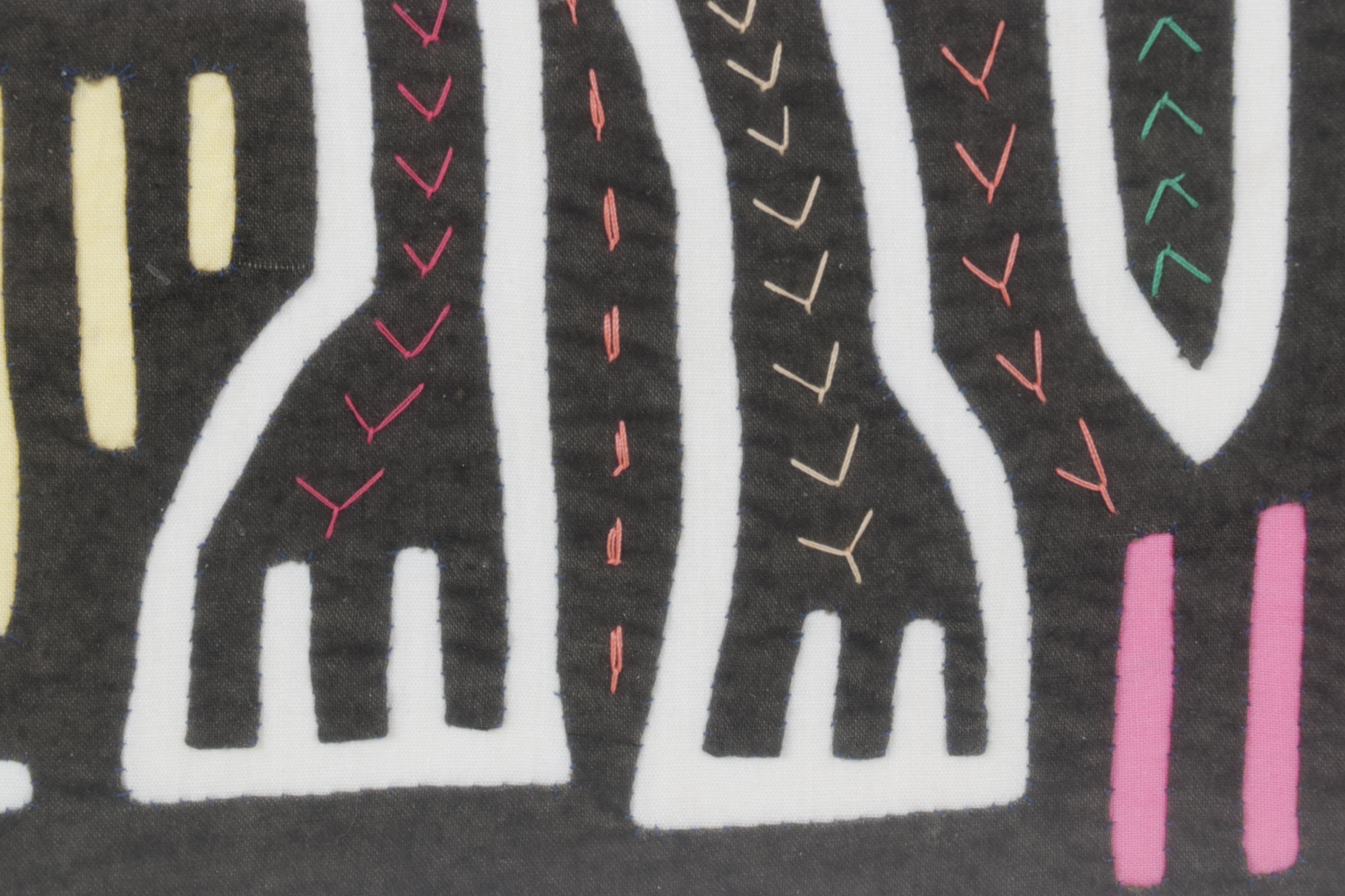 Hand Stitched South-American Mola Textile Folk Art with Cat Figure