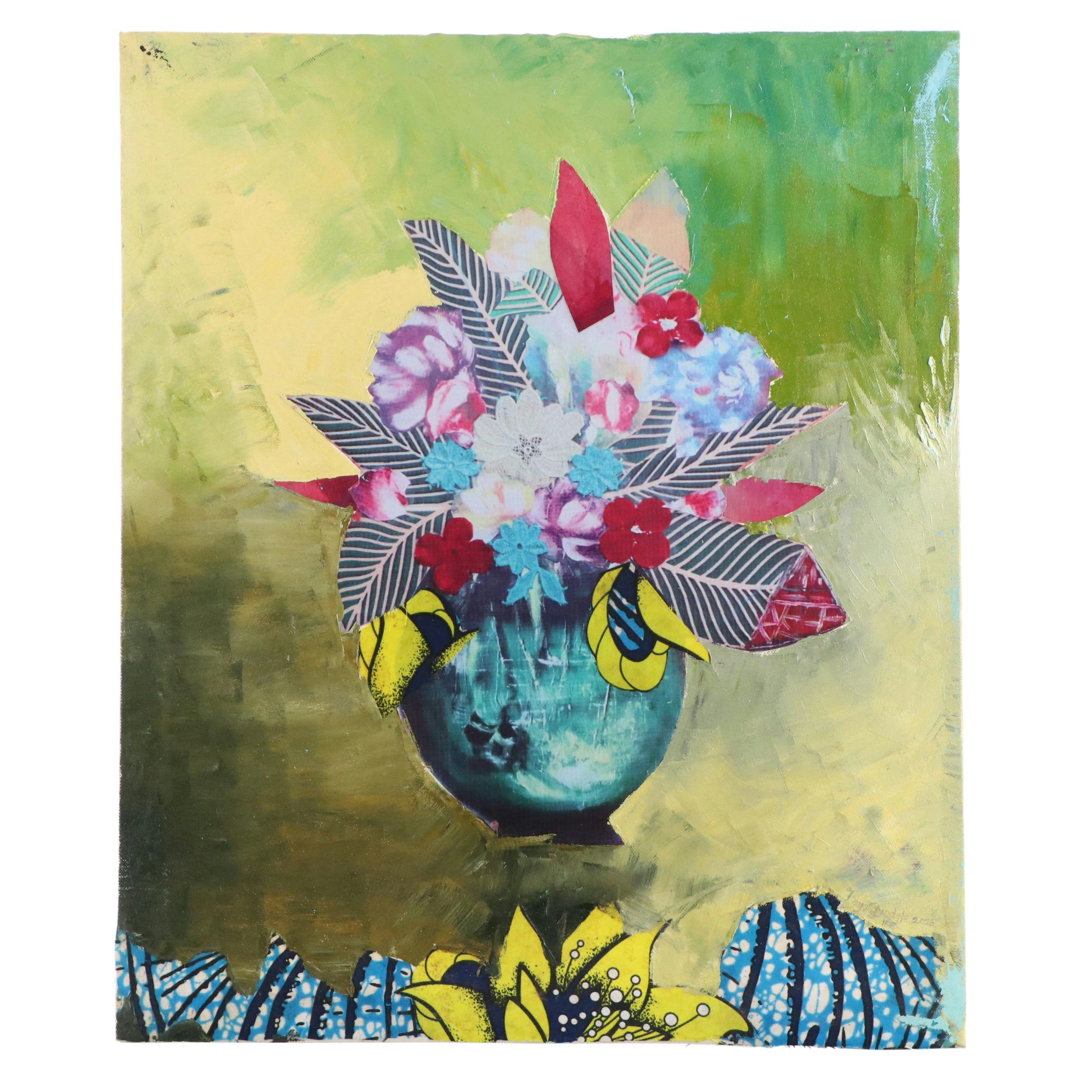 Bayo Ogundele Floral Still Life Mixed Media Collage, 2025