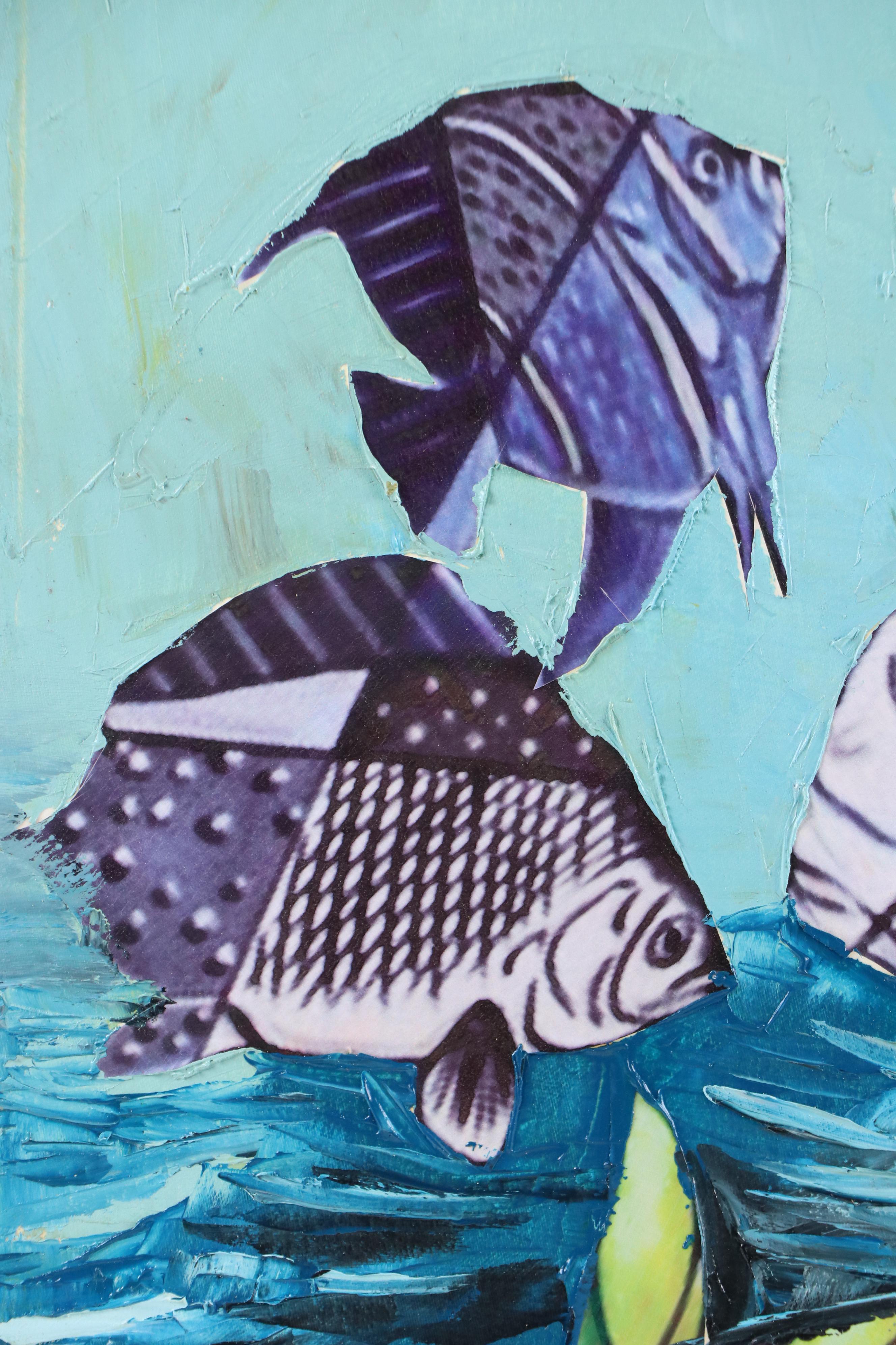Bayo Ogundele Mixed Media Collage of Underwater Scene, 2020