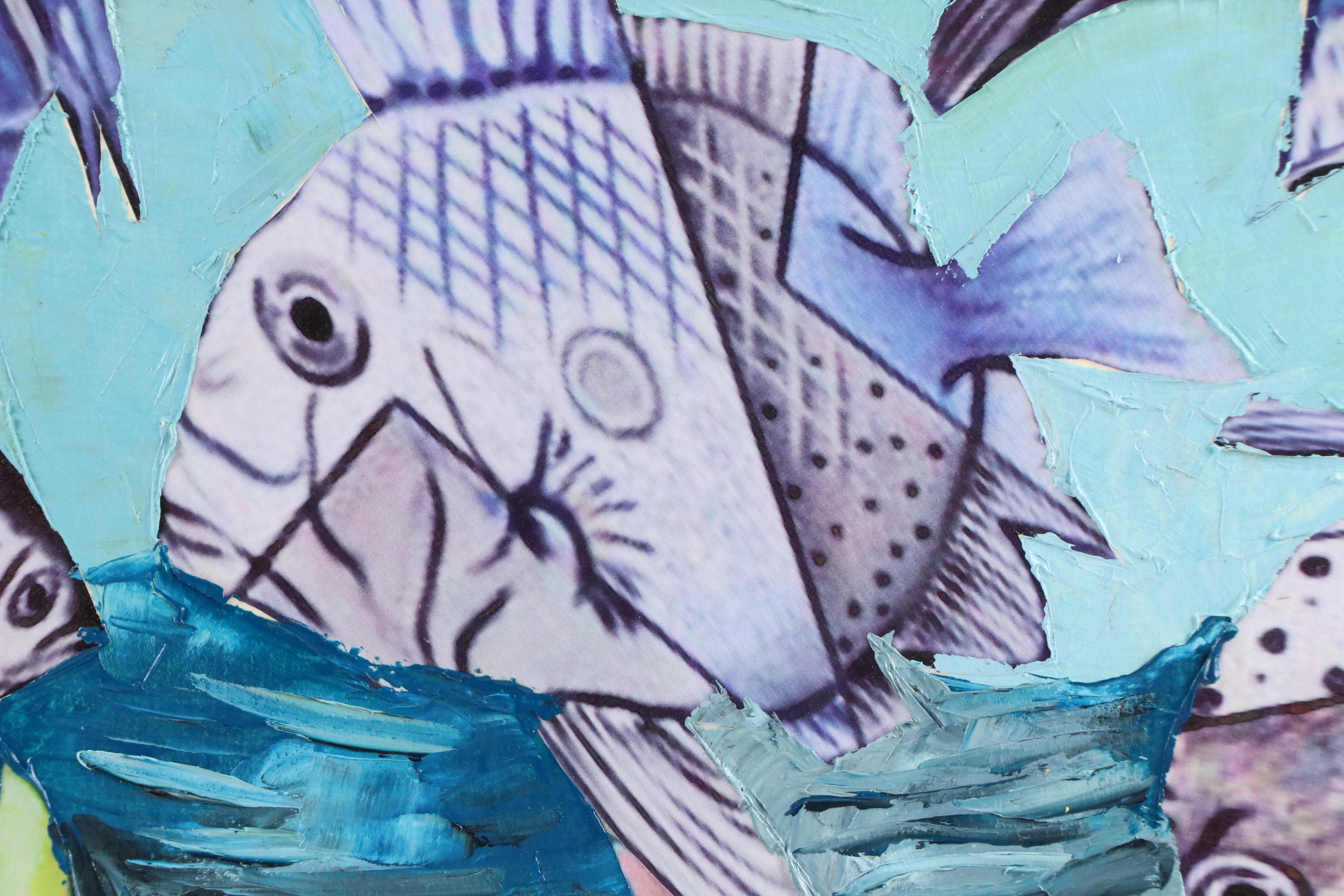 Bayo Ogundele Mixed Media Collage of Underwater Scene, 2020