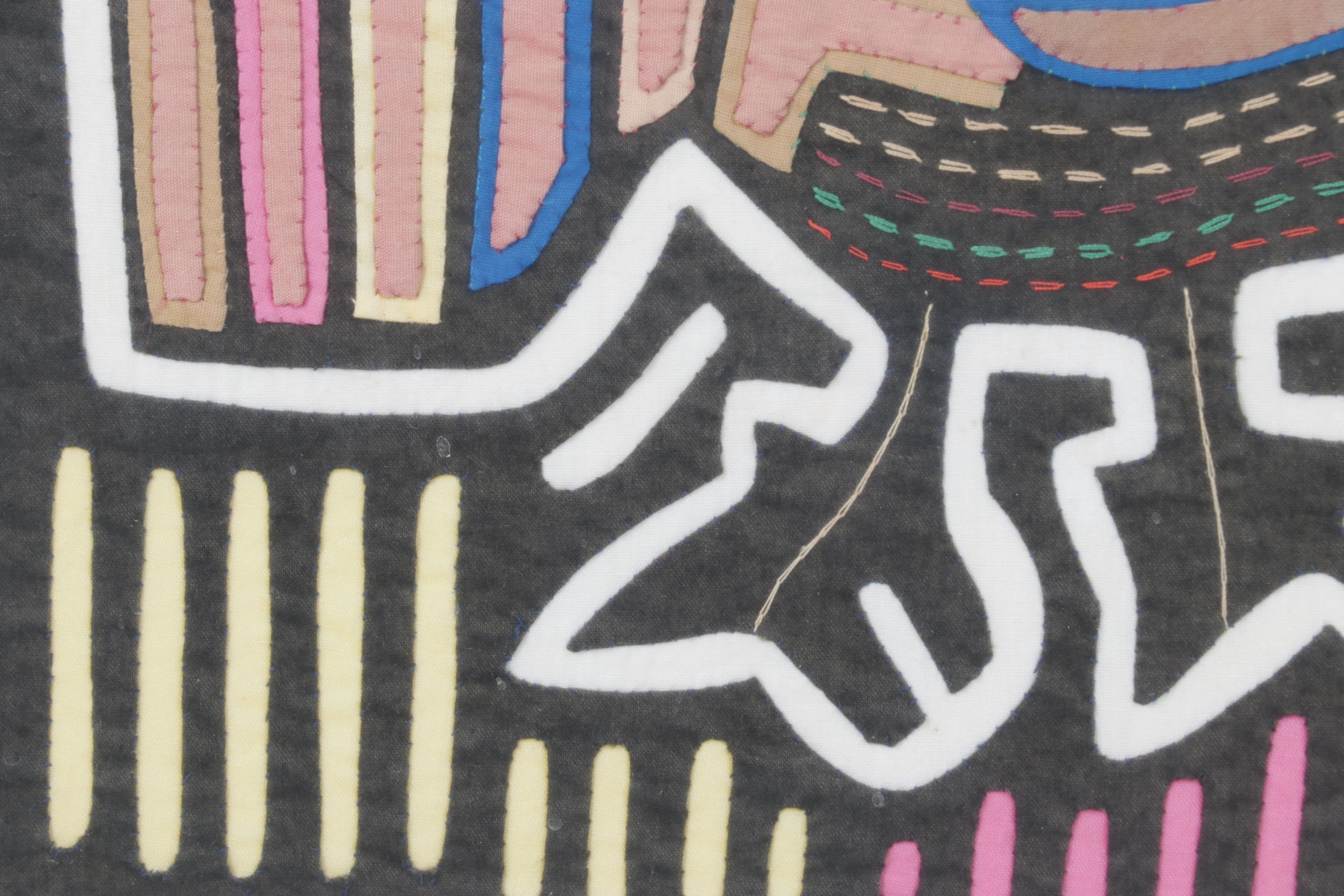 Hand Stitched South-American Mola Textile Folk Art Depicting Rooster & Bird