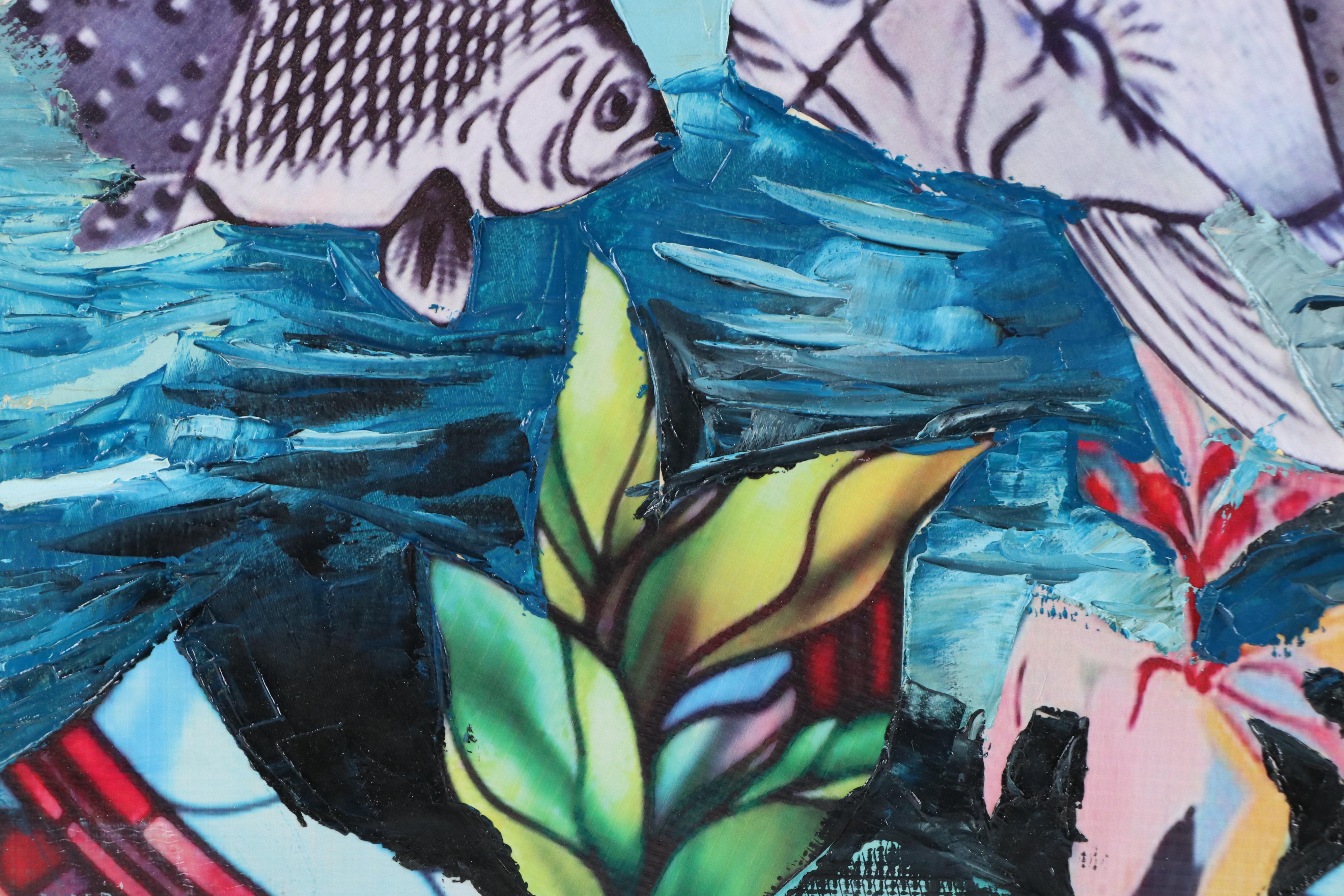 Bayo Ogundele Mixed Media Collage of Underwater Scene, 2020