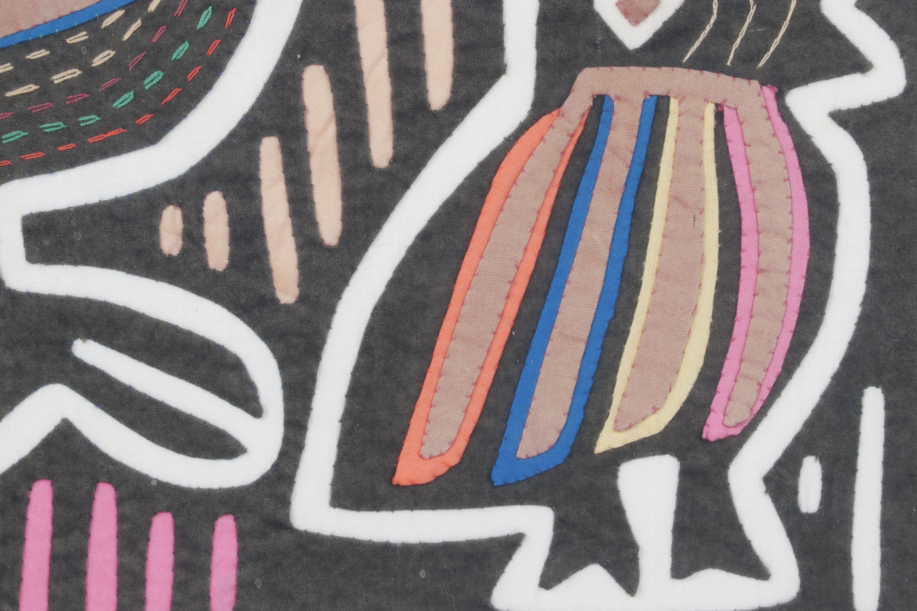 Hand Stitched South-American Mola Textile Folk Art Depicting Rooster & Bird