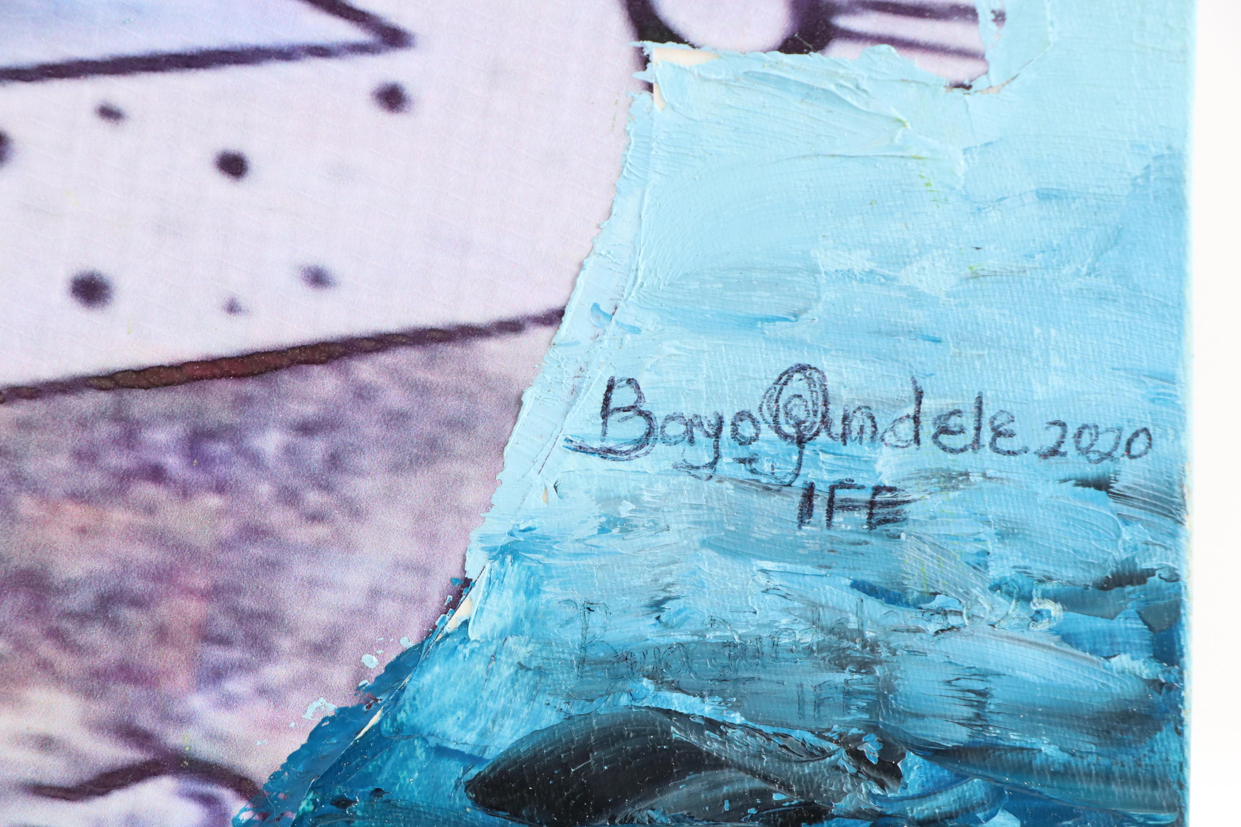 Bayo Ogundele Mixed Media Collage of Underwater Scene, 2020