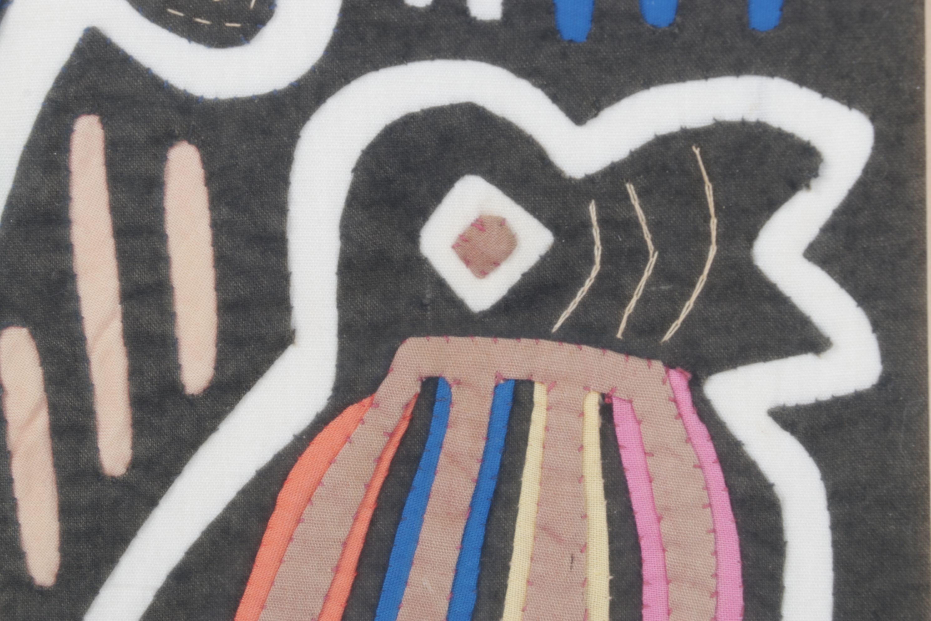 Hand Stitched South-American Mola Textile Folk Art Depicting Rooster & Bird