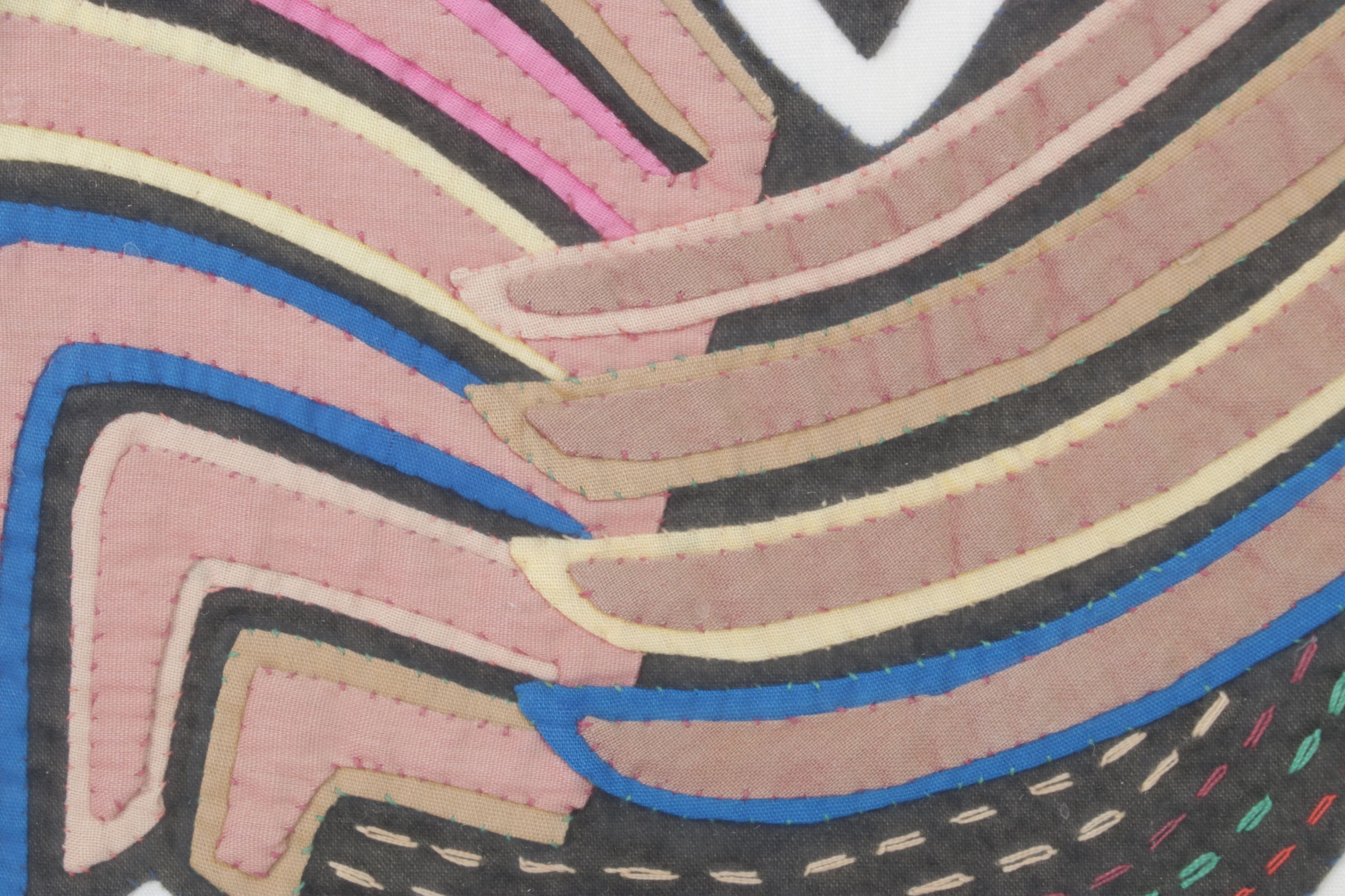 Hand Stitched South-American Mola Textile Folk Art Depicting Rooster & Bird