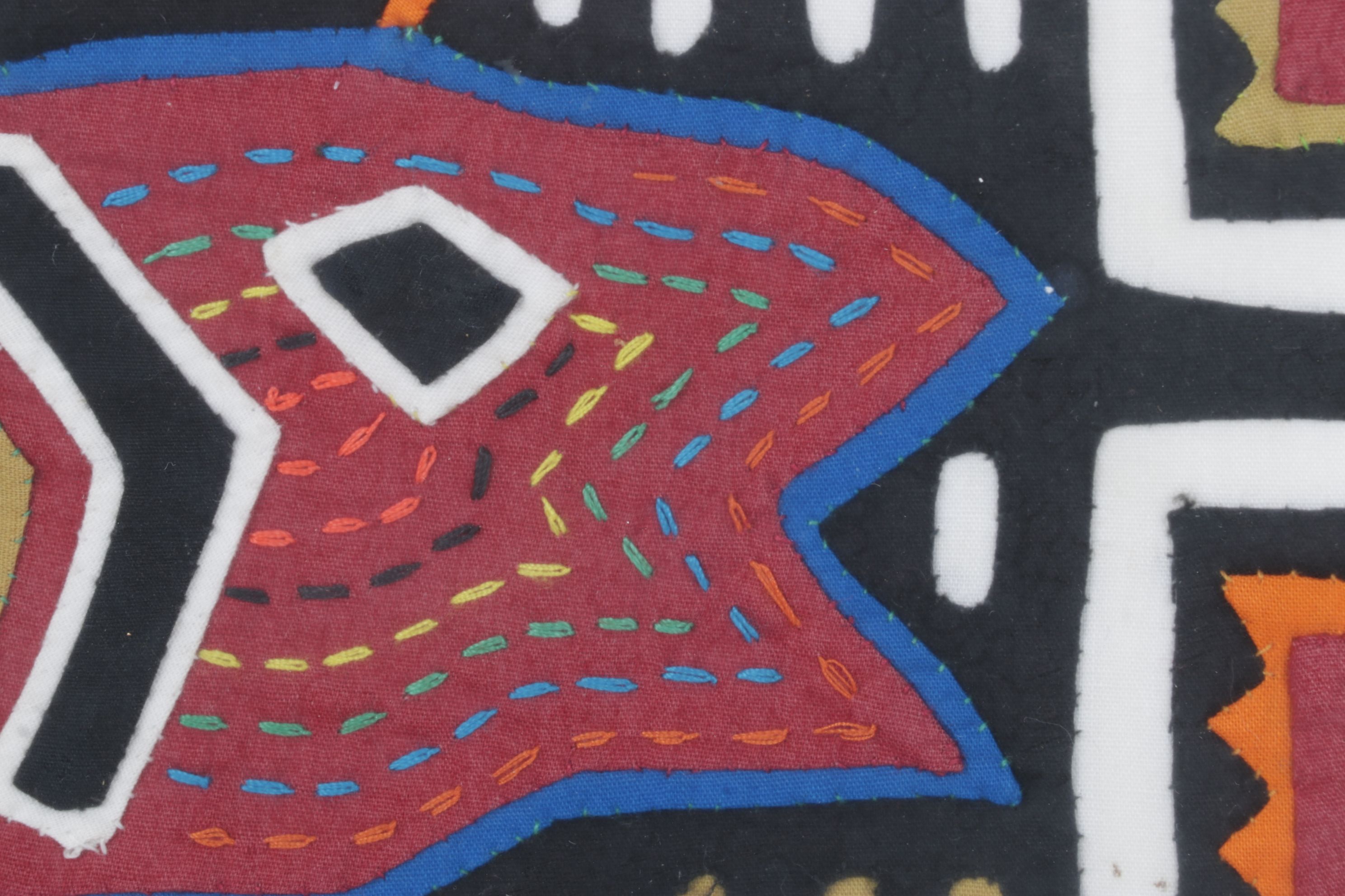 Hand Stitched South-American Mola Textile Folk Art Depicting Fish