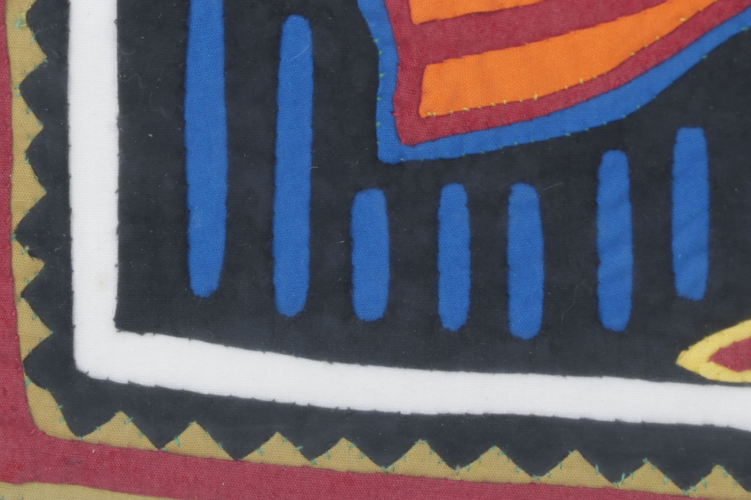 Hand Stitched South-American Mola Textile Folk Art Depicting Fish