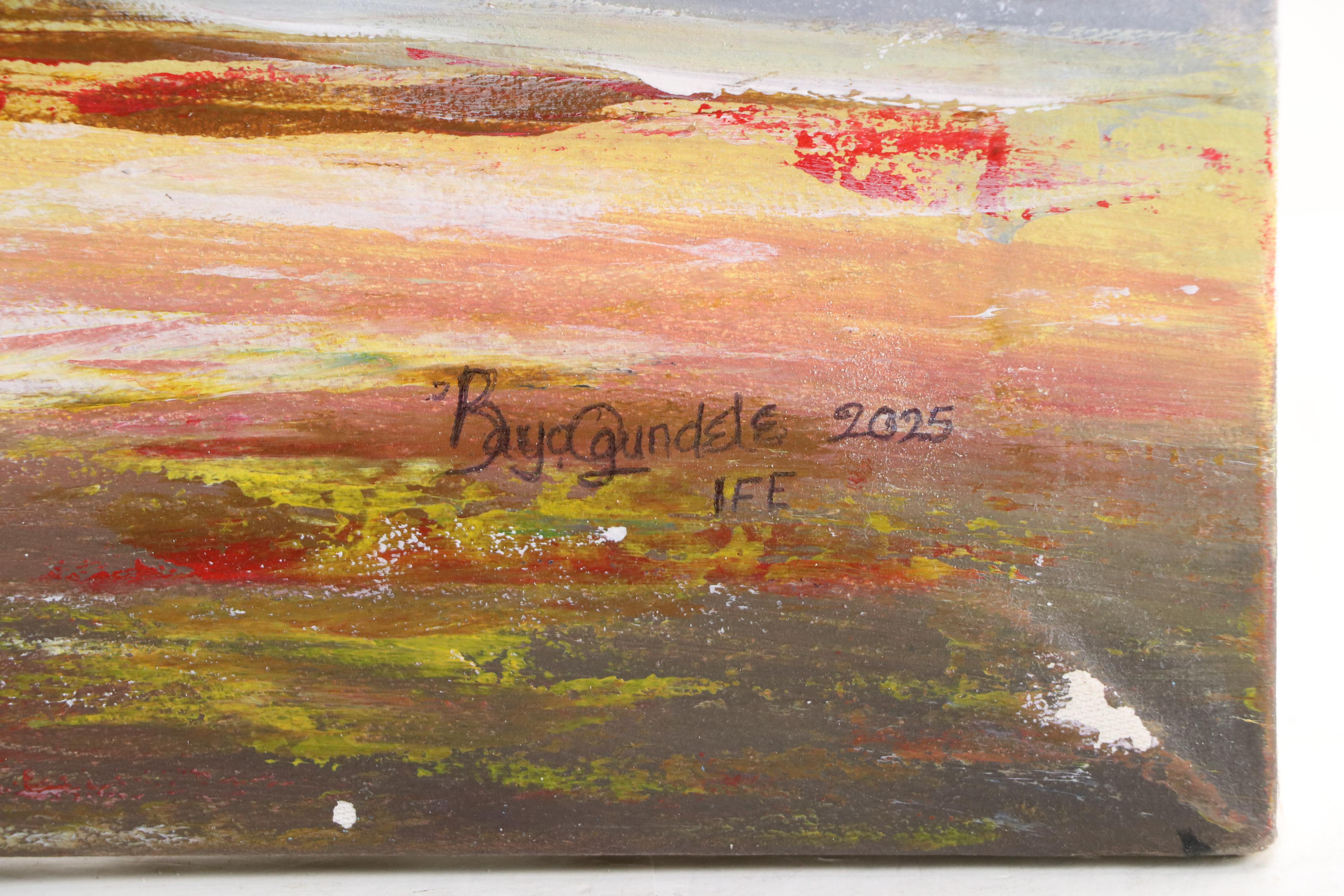 Bayo Ogundele Stylized Floral Oil Painting of a Rooster, 2025