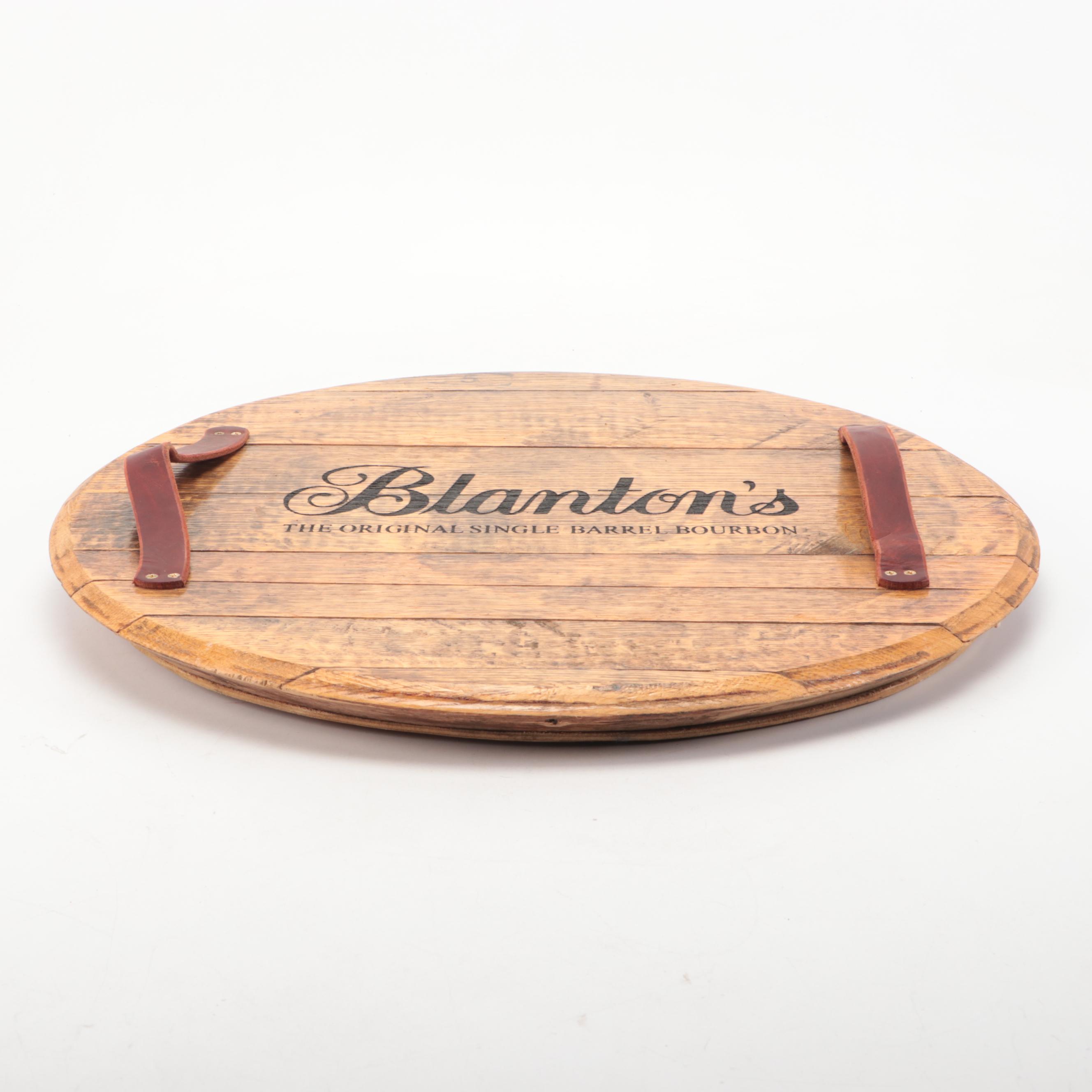 Blanton's Bourbon Barrel Top Serving Tray with Leather Handles