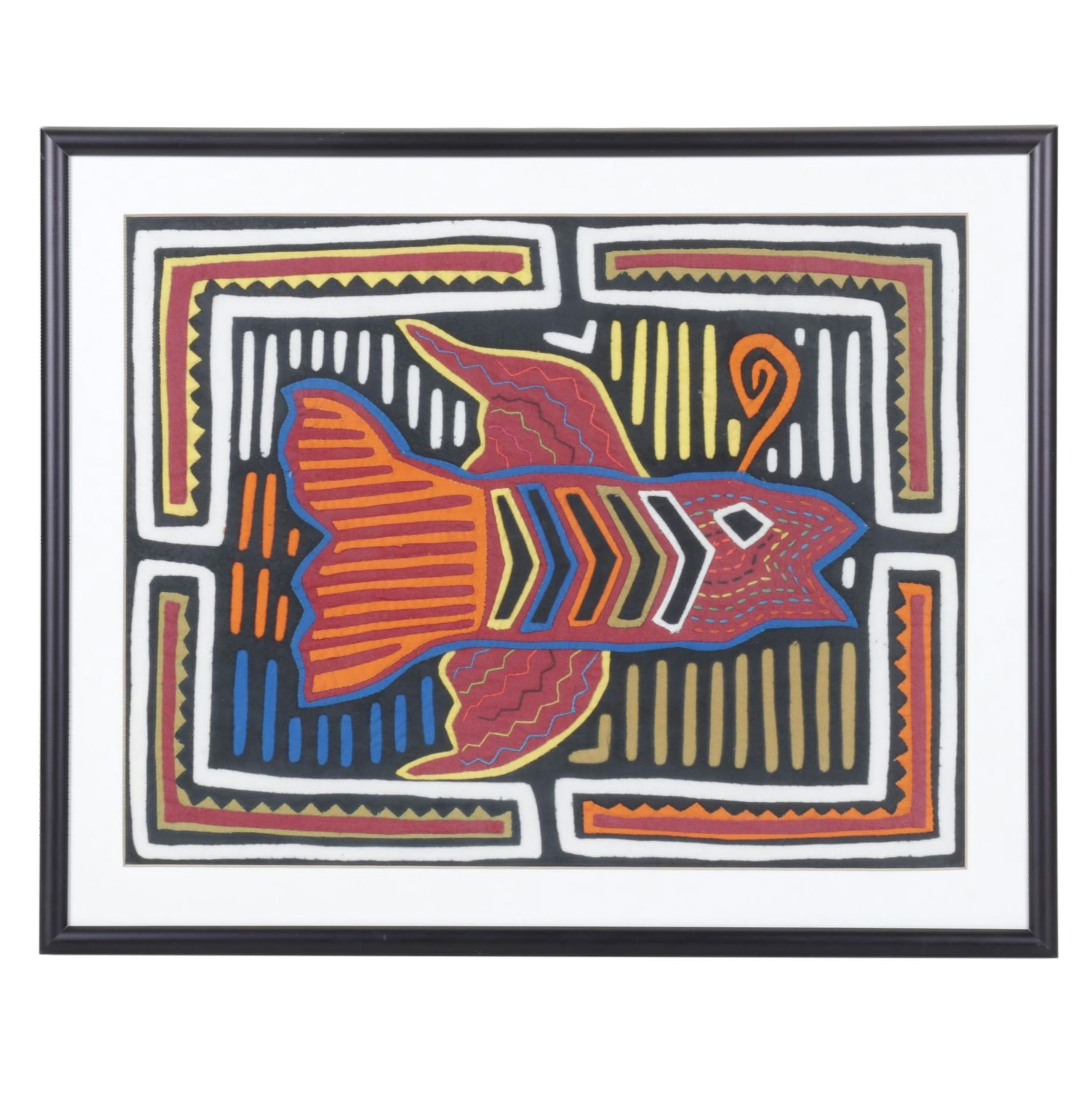 Hand Stitched South-American Mola Textile Folk Art Depicting Fish