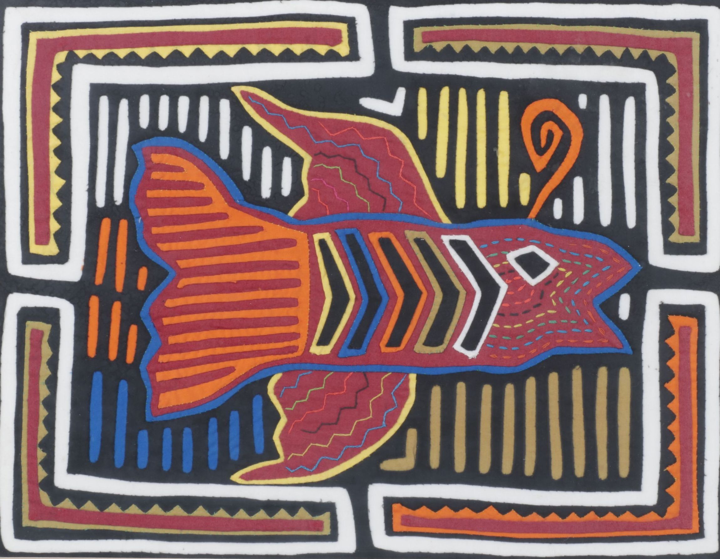 Hand Stitched South-American Mola Textile Folk Art Depicting Fish