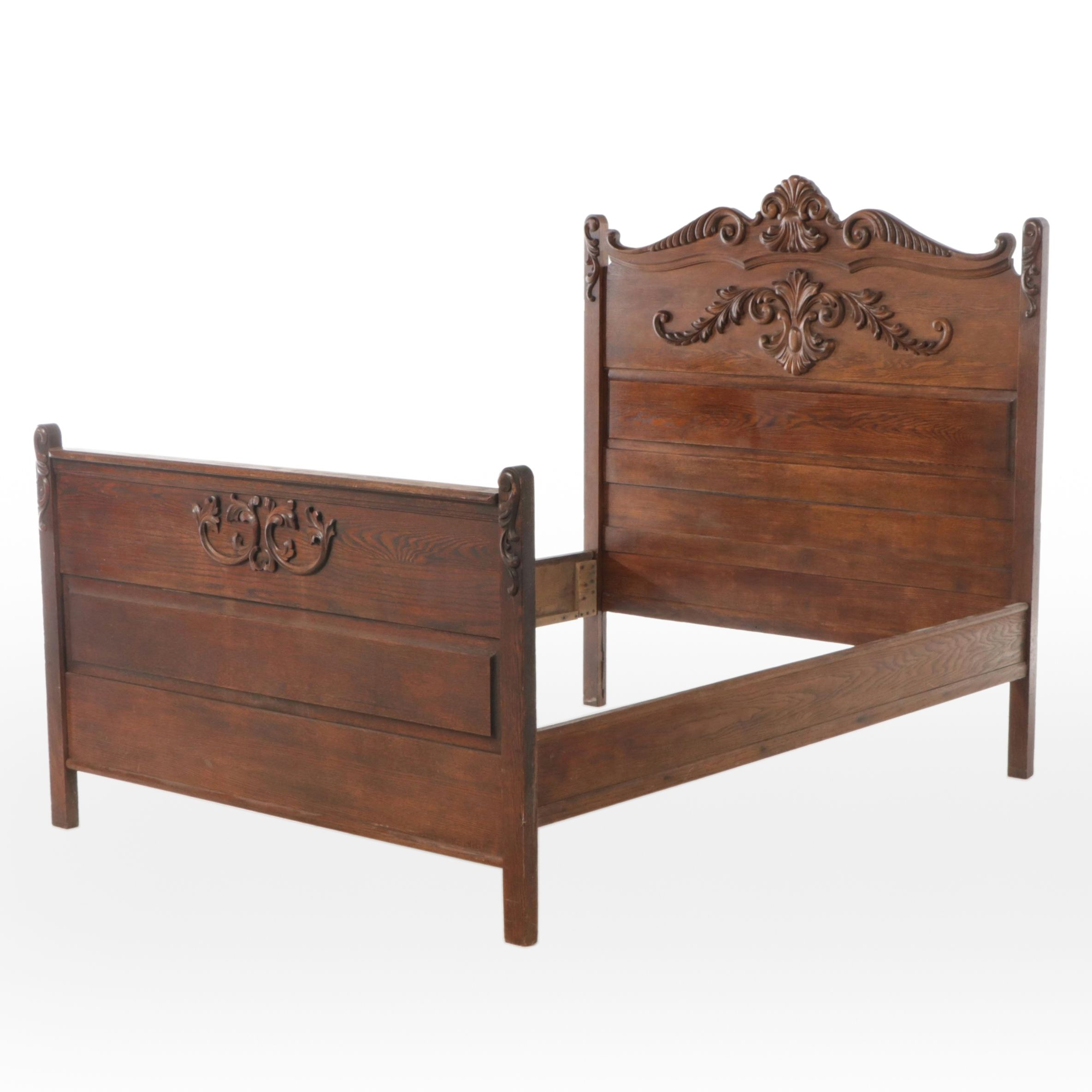 Victorian Carved Oak Full Size Bed Frame, Late 19th/Early 20th Century