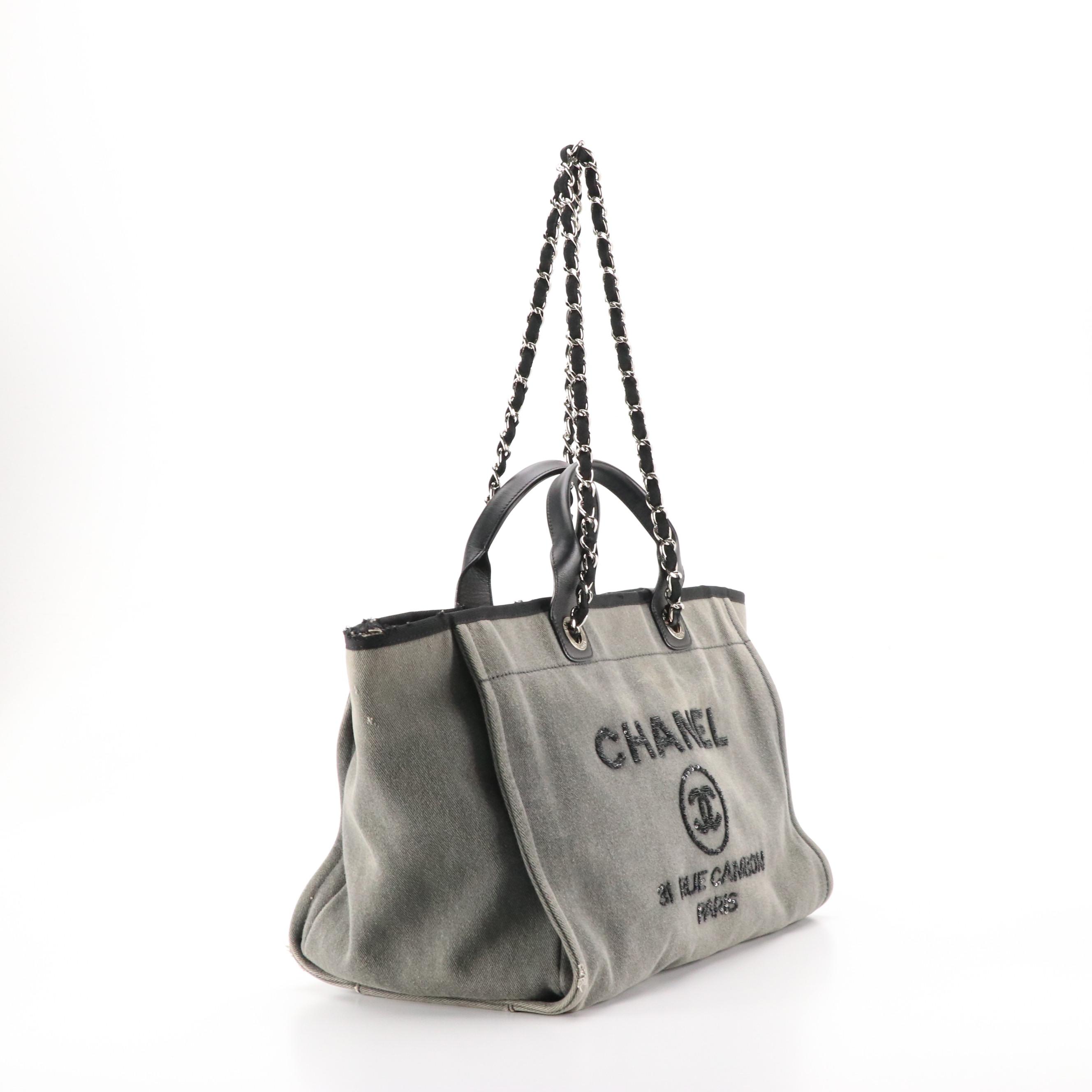 Chanel Deauville Large Shopping Tote Bag in Denim with Leather Trim