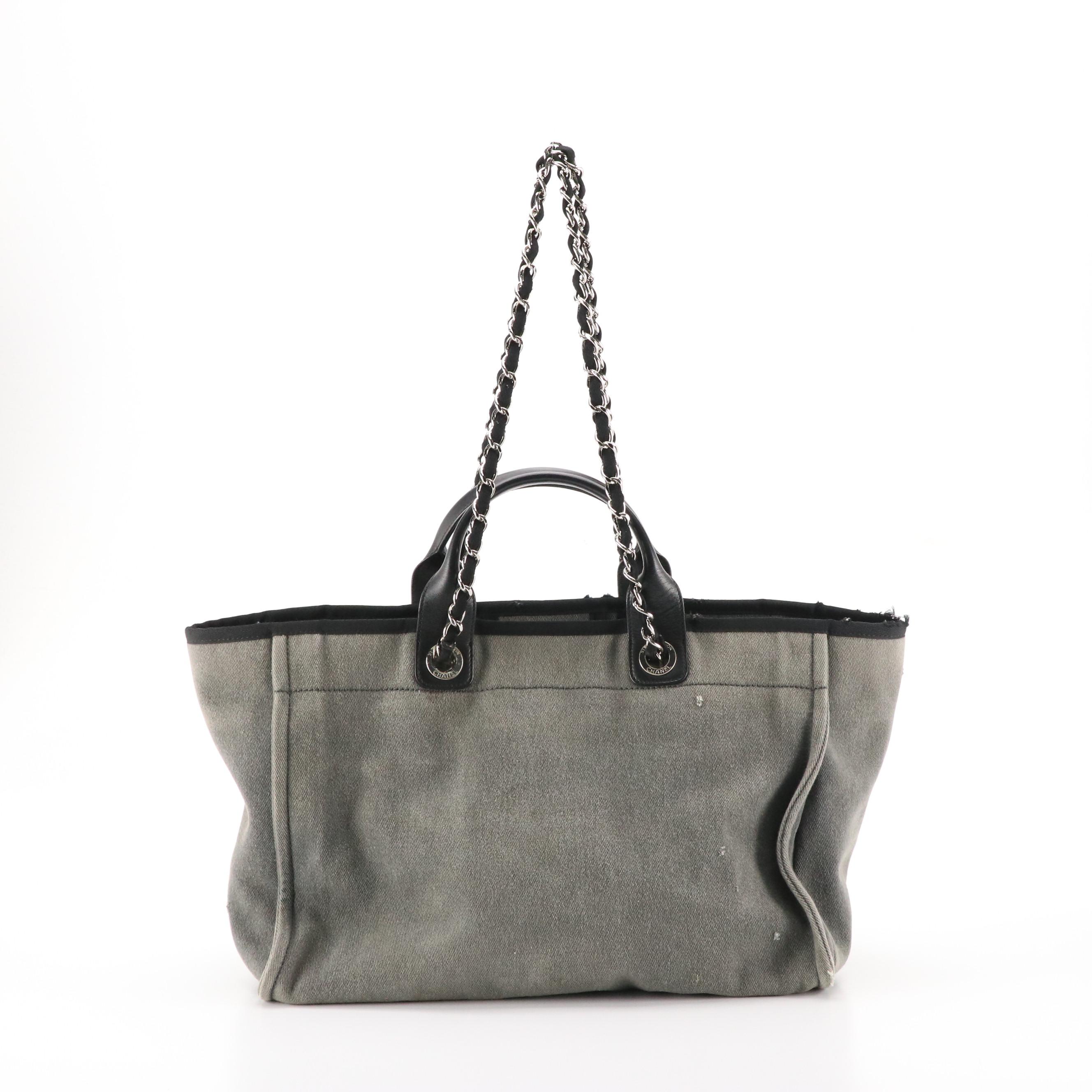 Chanel Deauville Large Shopping Tote Bag in Denim with Leather Trim