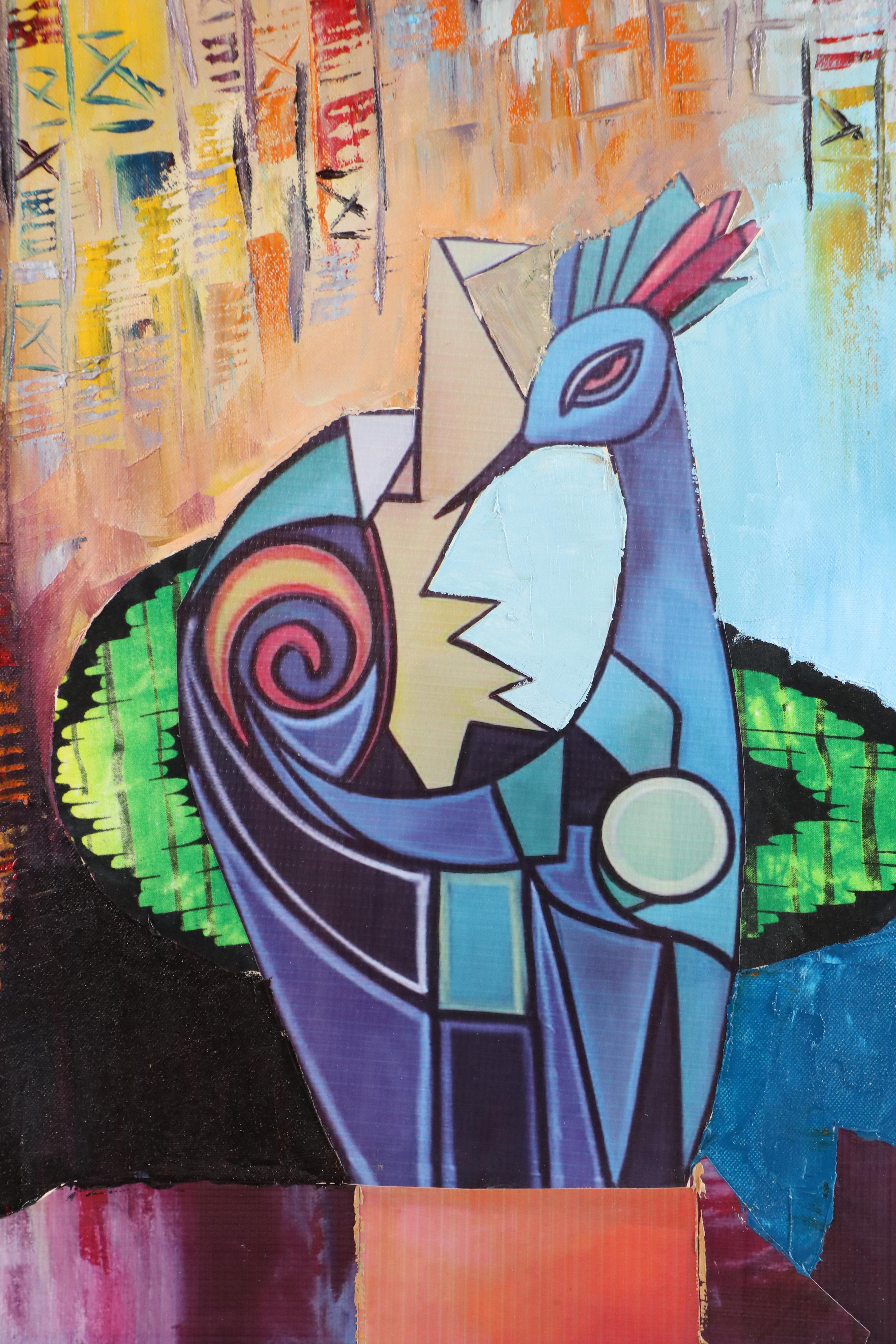 Bayo Ogundele Mixed Media Collage of Peacock, 2025