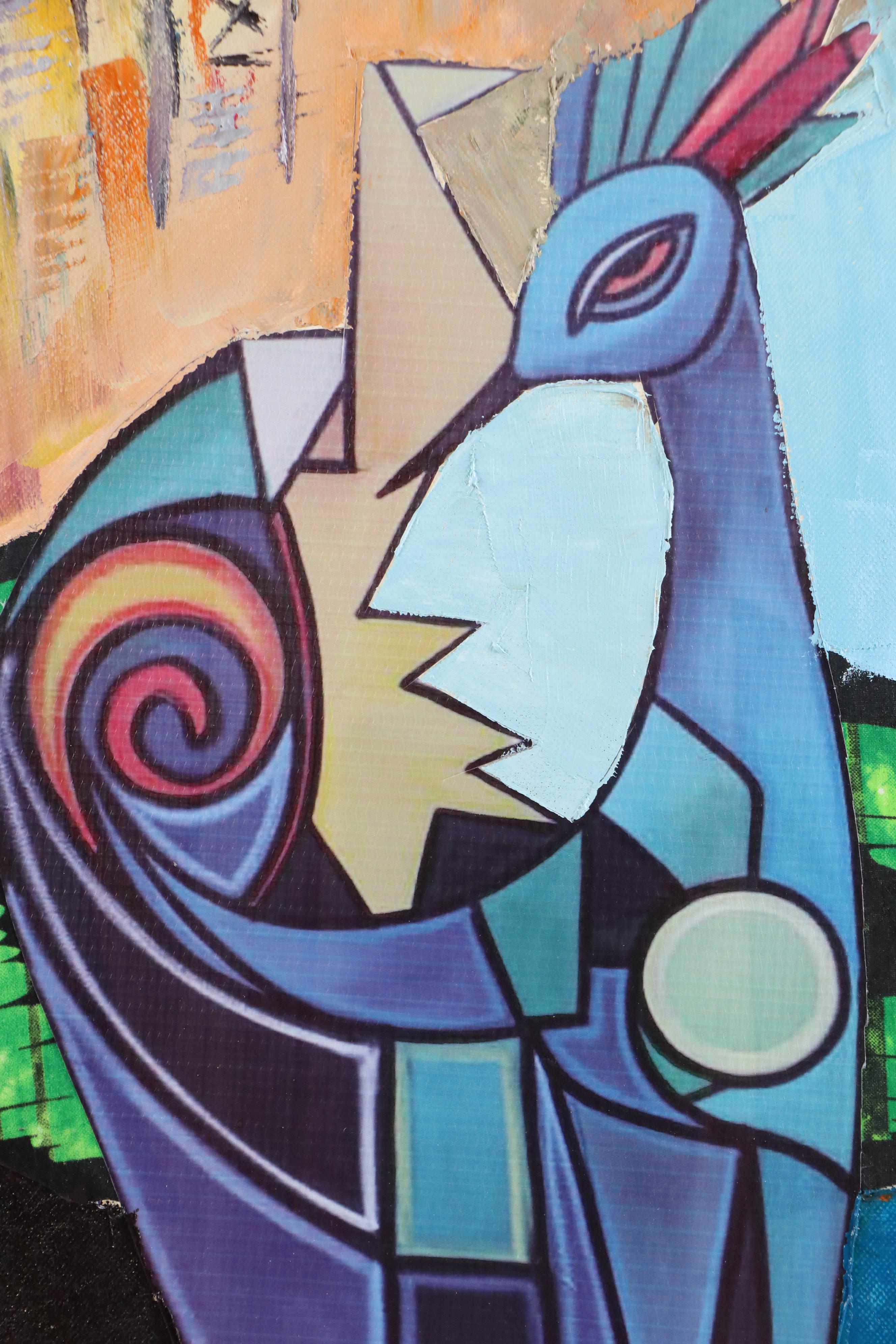 Bayo Ogundele Mixed Media Collage of Peacock, 2025