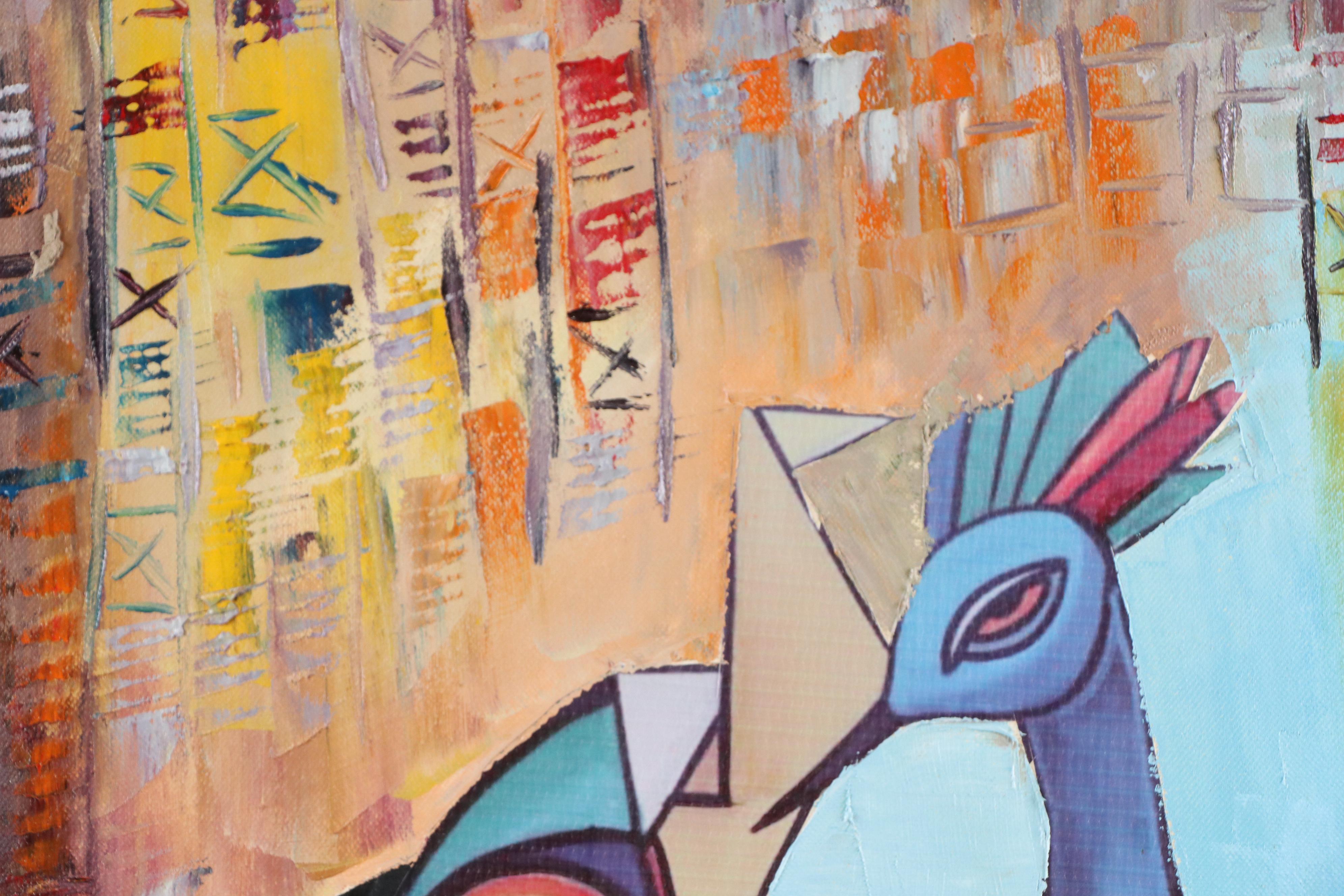 Bayo Ogundele Mixed Media Collage of Peacock, 2025