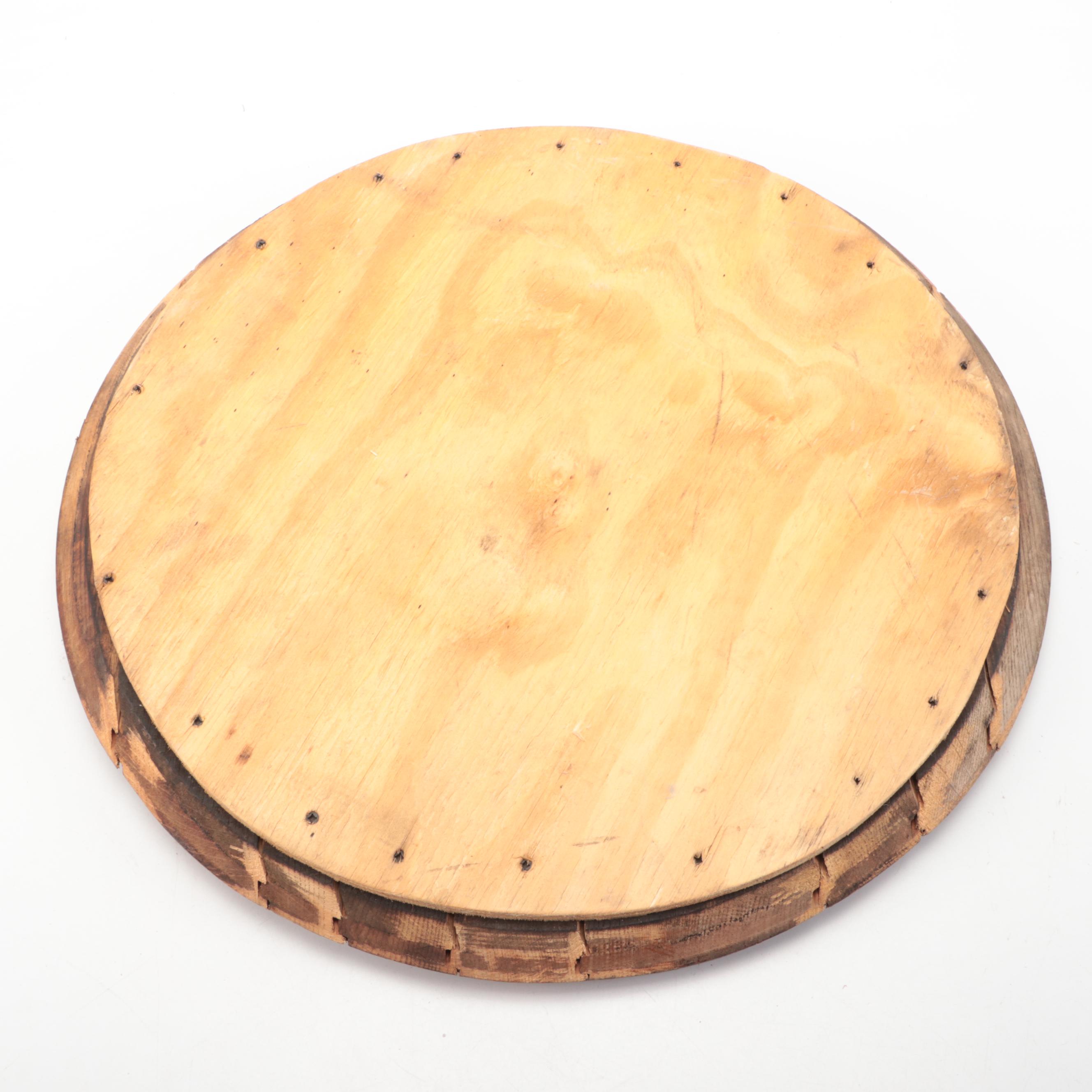 Oak Bourbon Barrel Top Serving Tray with Leather Handles