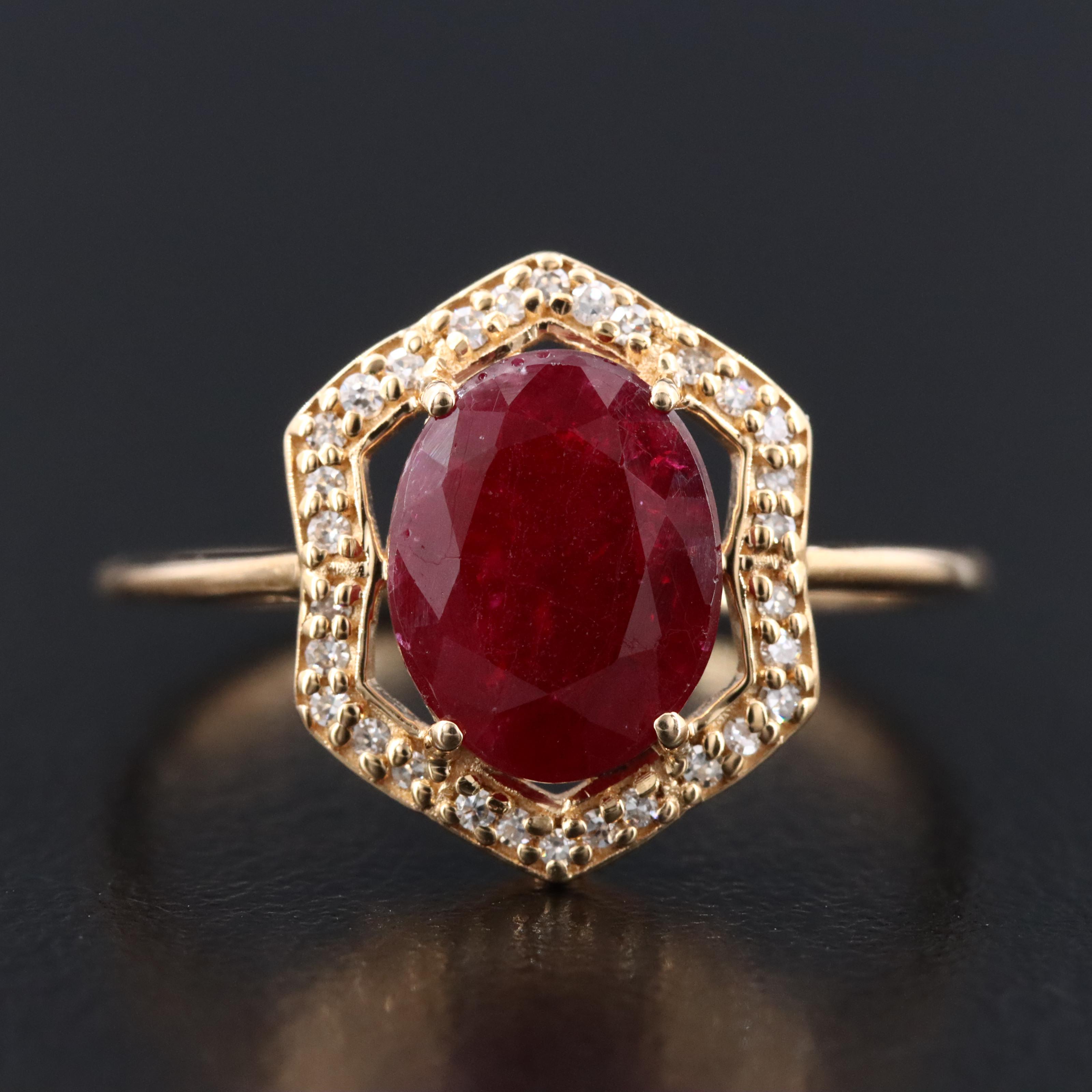 14K 2.02 CT Filled Corundum and Diamond Ring with IGI Jewelry Report