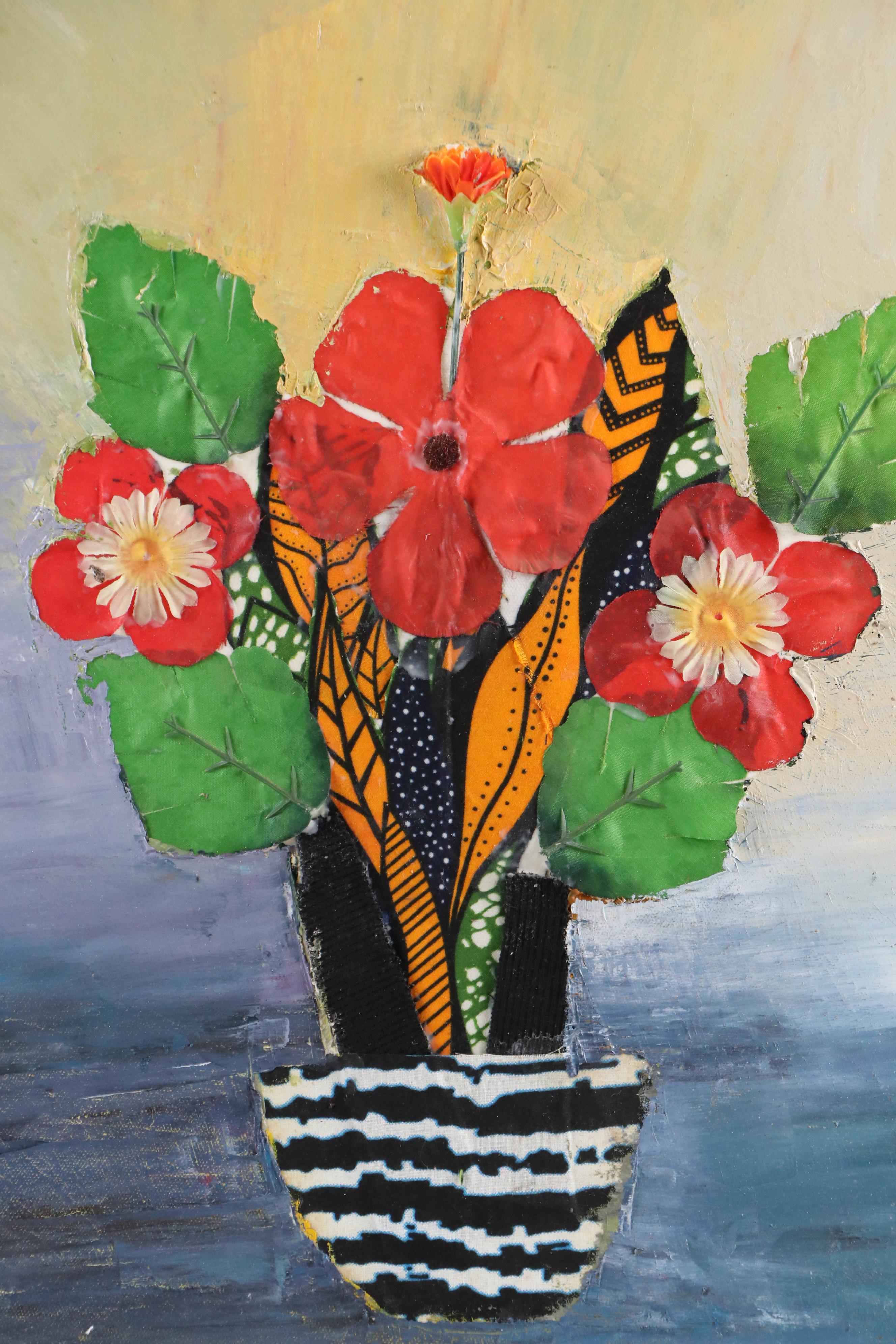 Bayo Ogundele Floral Still Life Mixed Media Collage, 2025