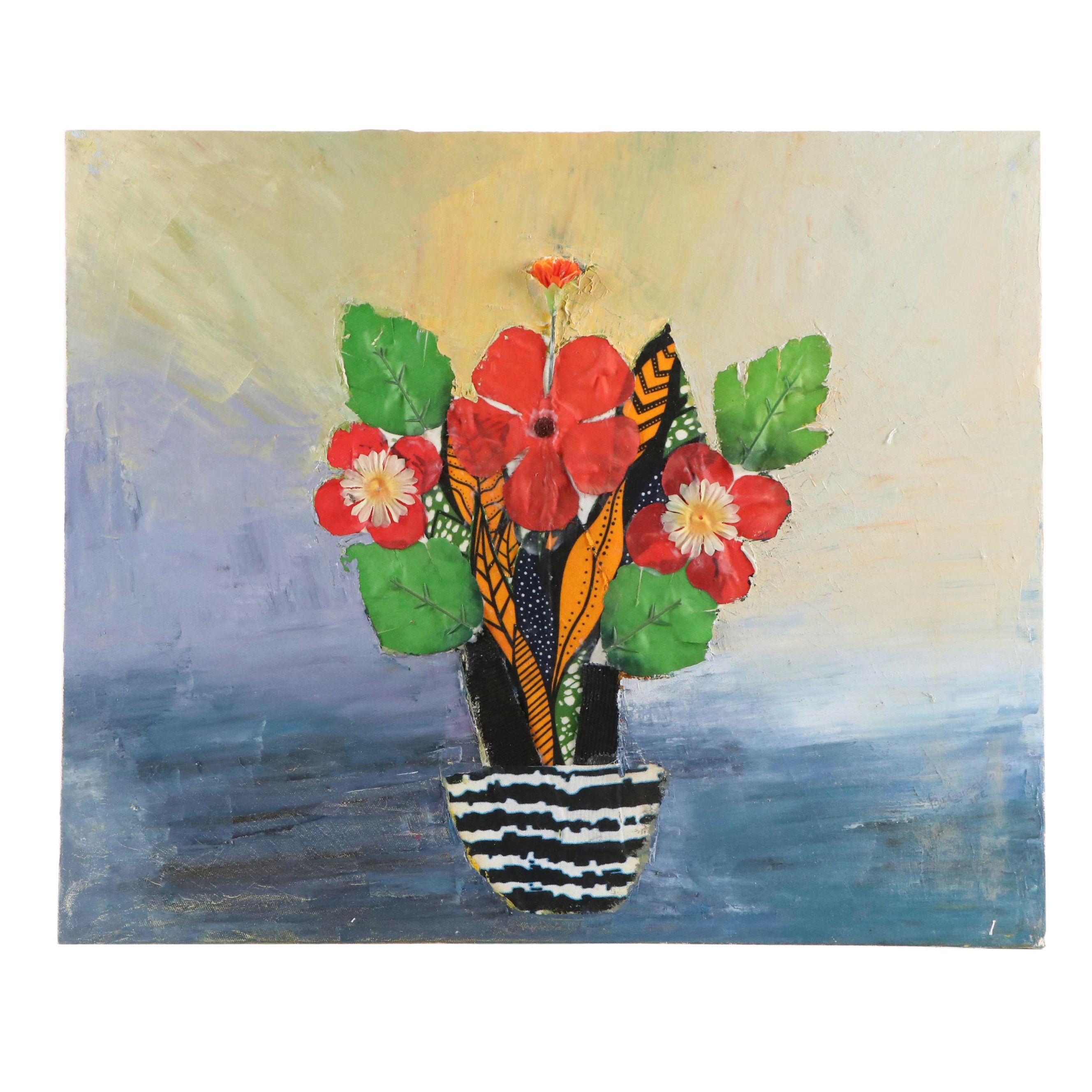 Bayo Ogundele Floral Still Life Mixed Media Collage, 2025