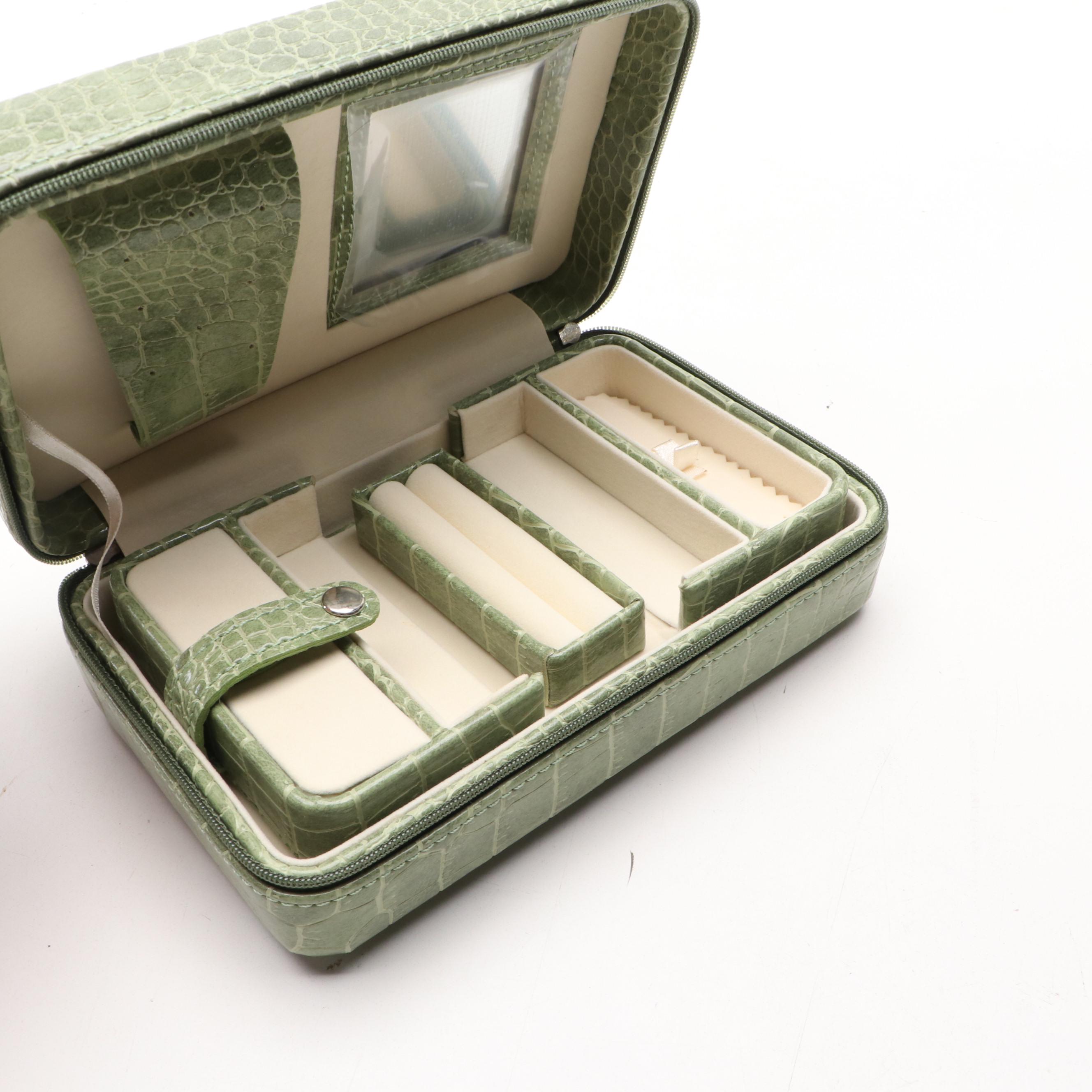 Alten International Faux Crocodile Travel Jewelry Cases